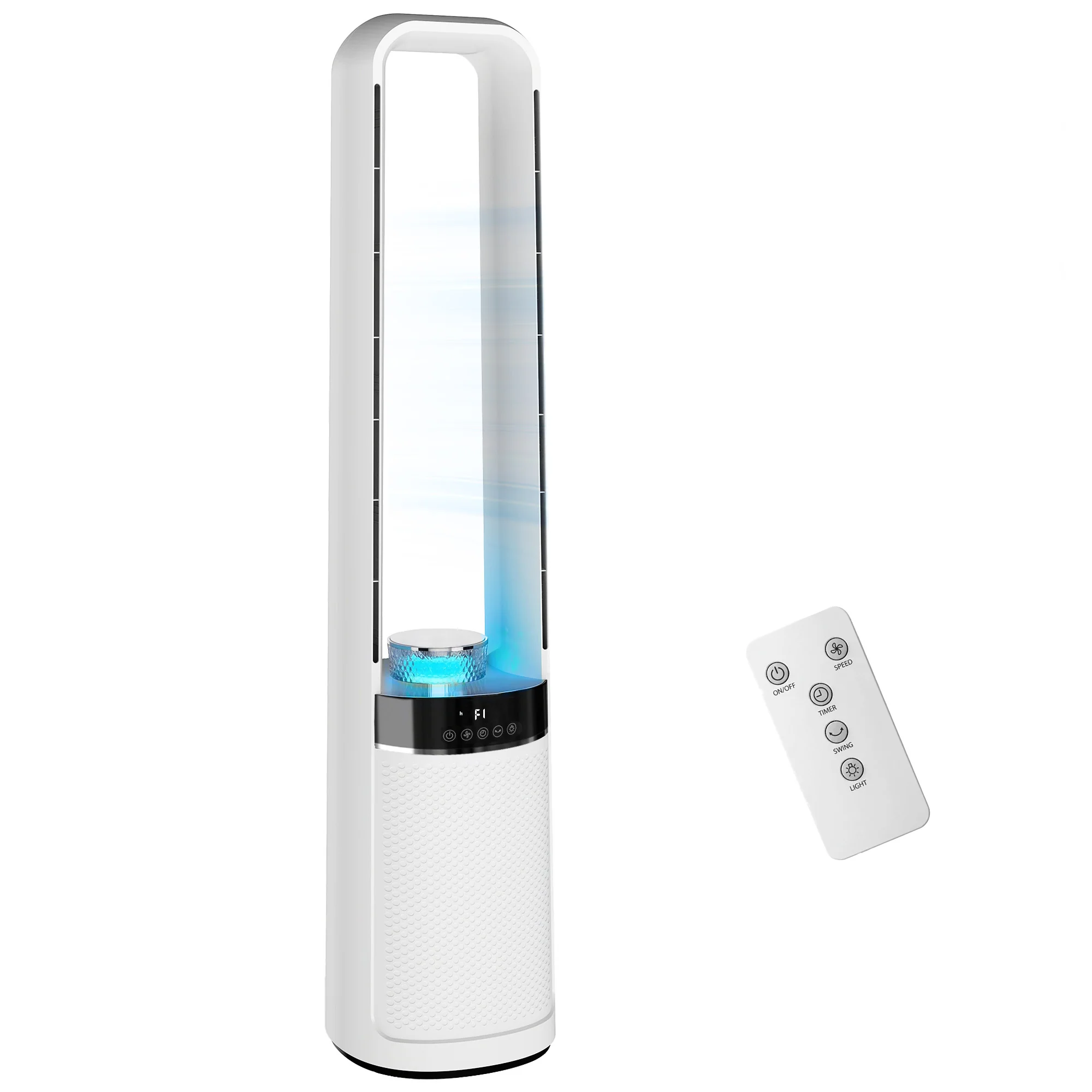 HOMCOM Bladeless Tower Fan With Oscillating, LED Lights, 3 Speeds, White