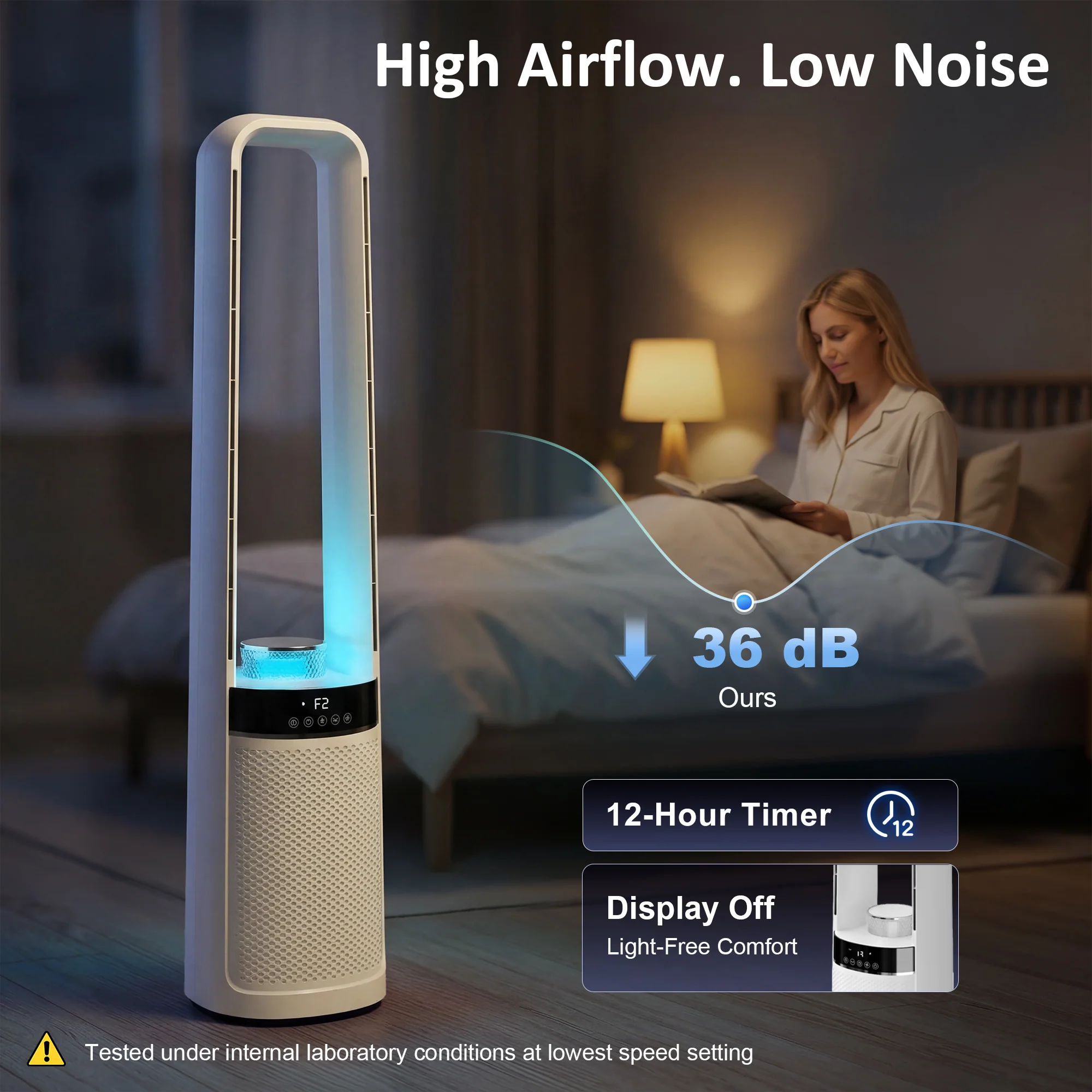 HOMCOM Bladeless Tower Fan With Oscillating, LED Lights, 3 Speeds, White - Image 7