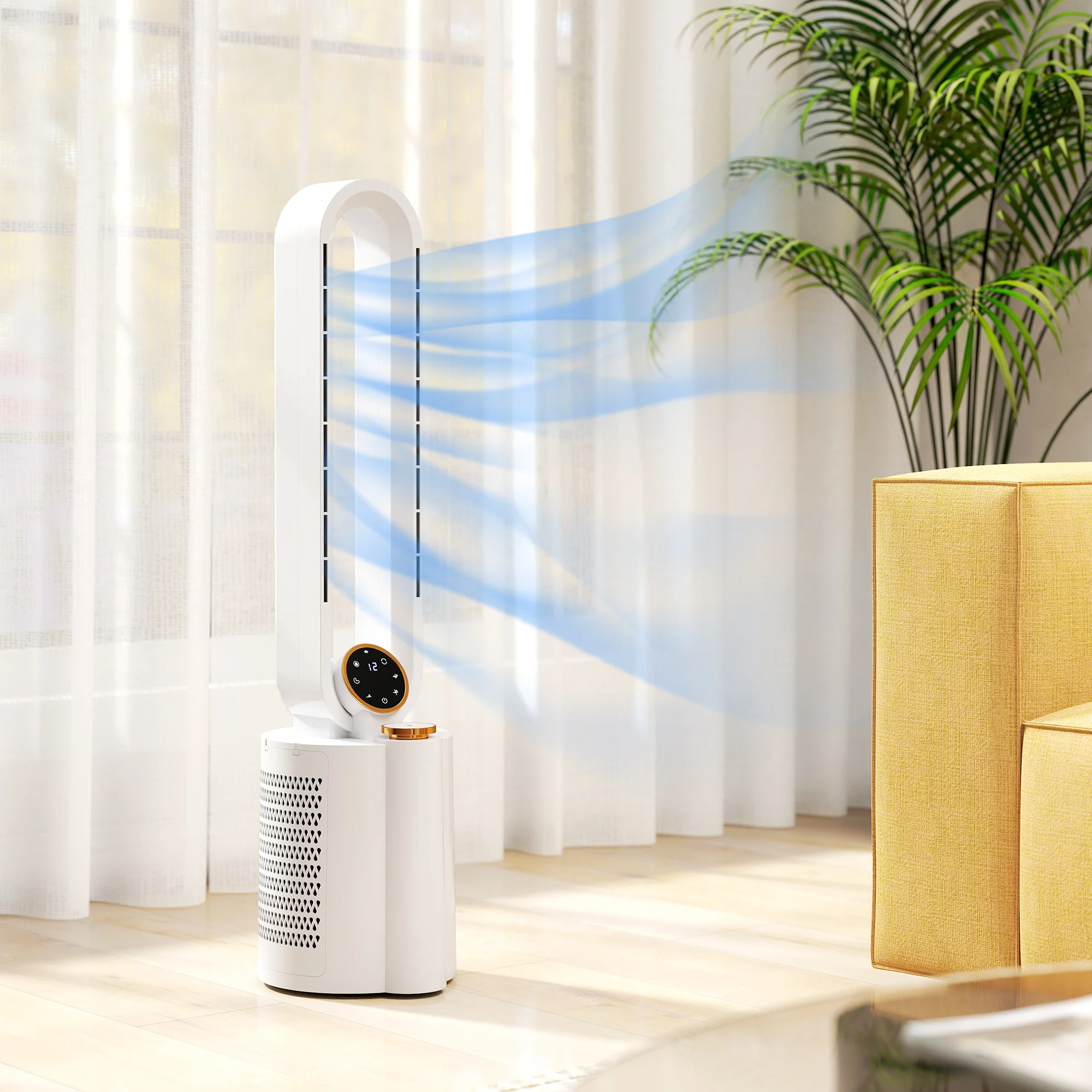 HOMCOM Bladeless Tower Fan with UV Sterilisation & Humidifier, Oscillation - Image 2