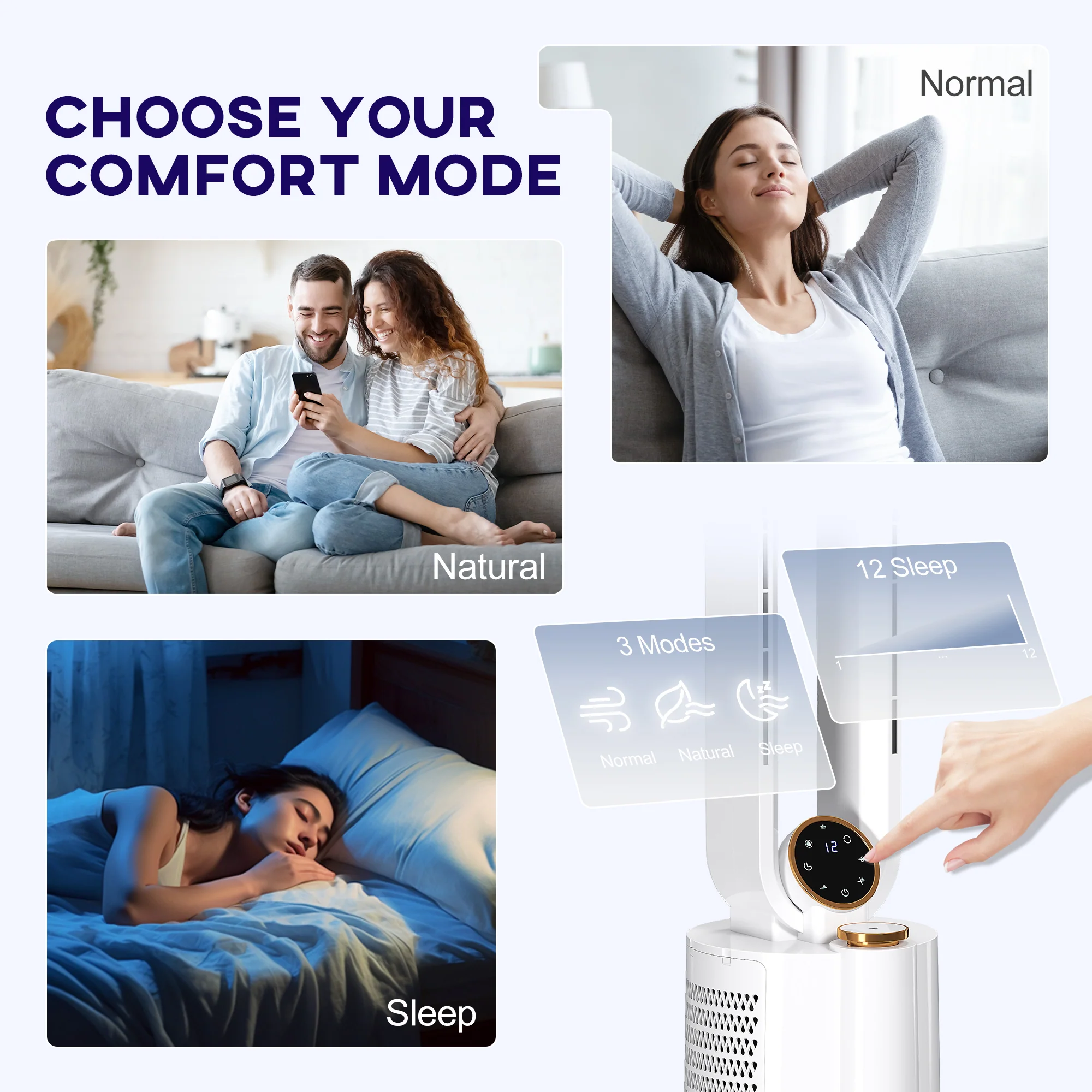 HOMCOM Bladeless Tower Fan with UV Sterilisation & Humidifier, Oscillation - Image 4