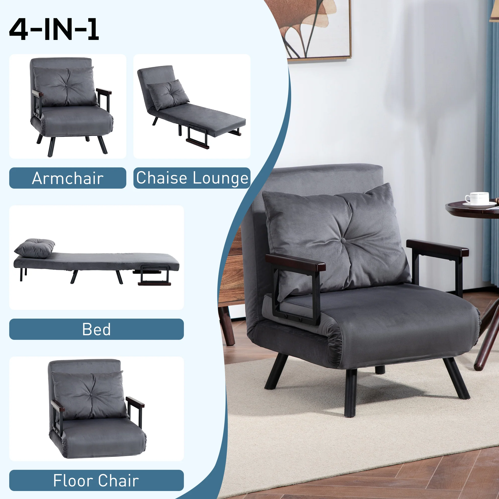 HOMCOM Click Clack Single Chair Bed Settee For Living Room, Guest Room - Image 12