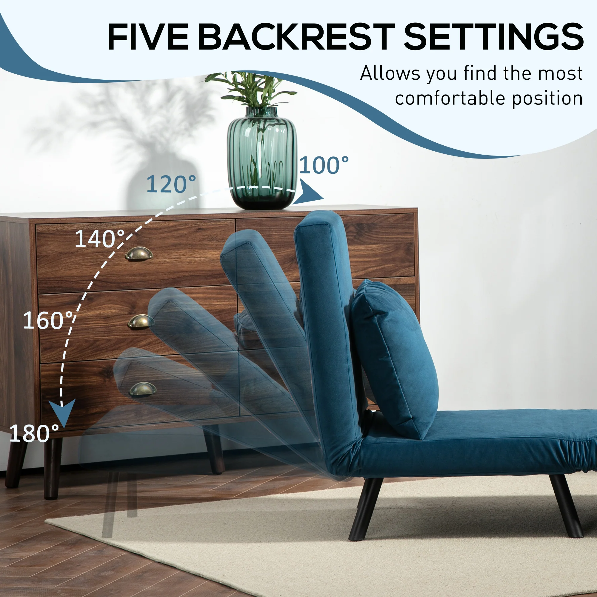HOMCOM Click Clack Single Chair Bed Settee For Living Room, Guest Room - Image 4