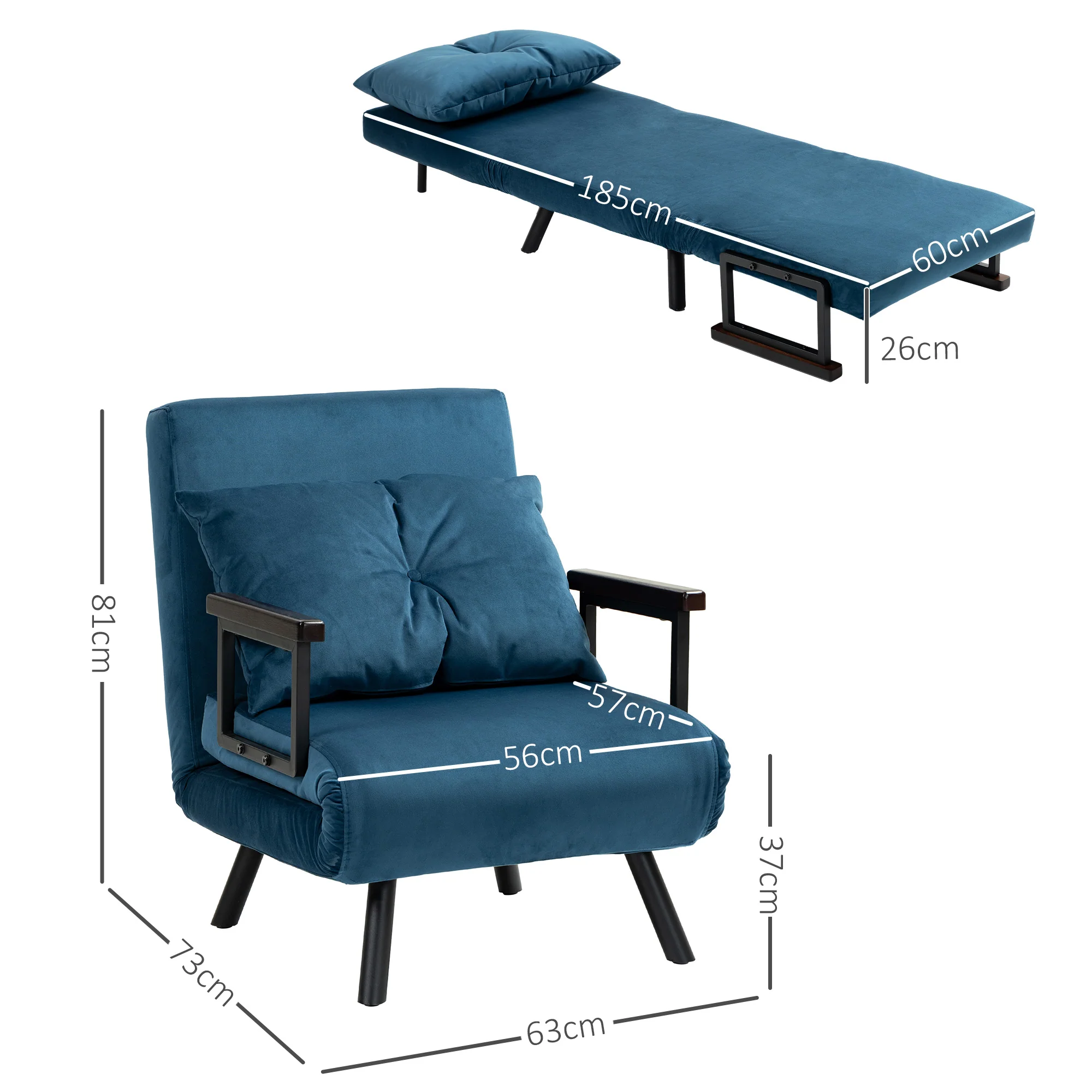 HOMCOM Click Clack Single Chair Bed Settee For Living Room, Guest Room - Image 5
