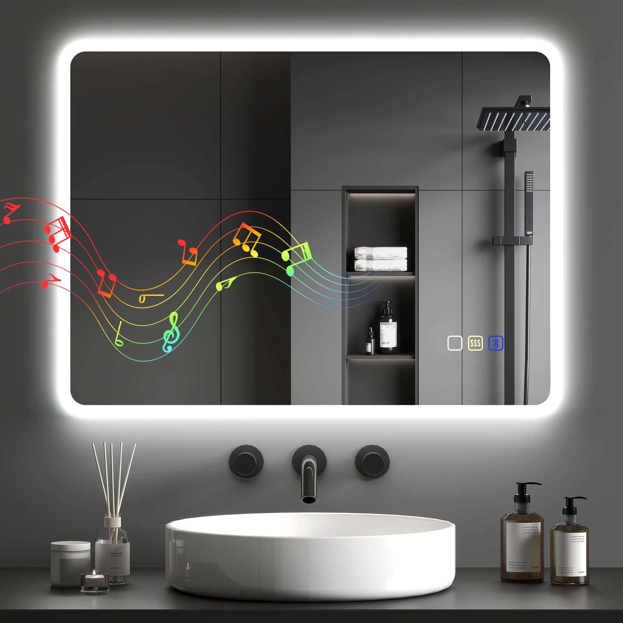 HOMCOM Bluetooth Bathroom Mirror With LED Lights Wall Mounted - Image 10