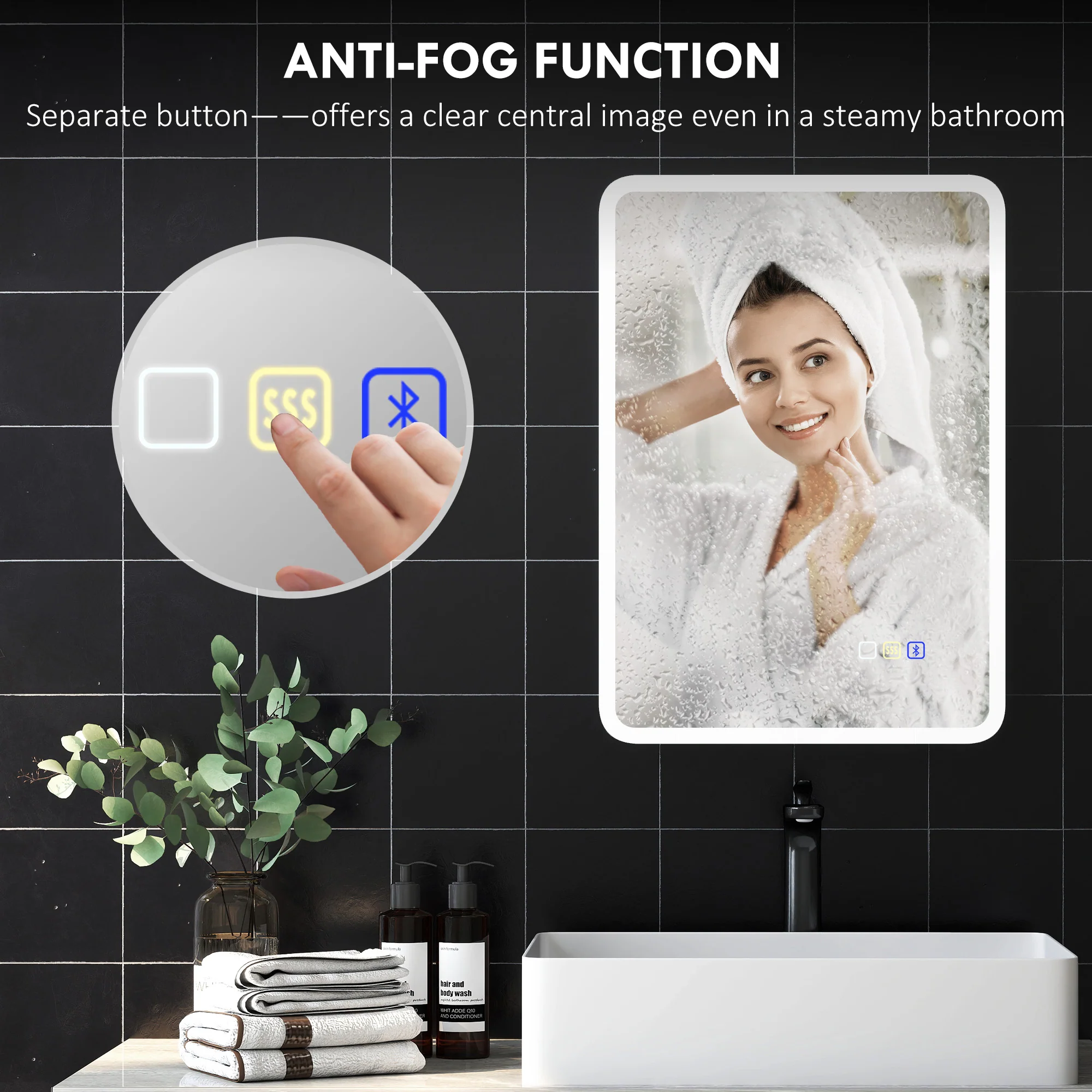 HOMCOM Bluetooth Bathroom Mirror With LED Lights Wall Mounted - Image 7