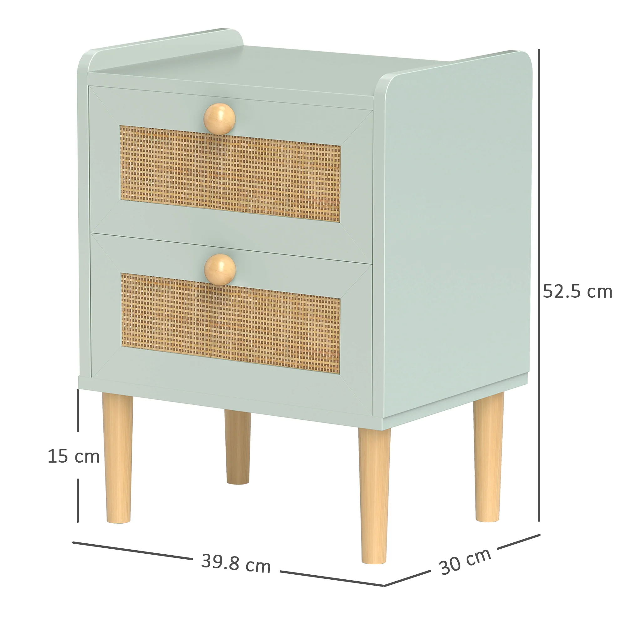 HOMCOM Boho Rattan Bedroom Chest of Drawers, 2 Drawer Dresser, Light Blue - Image 5