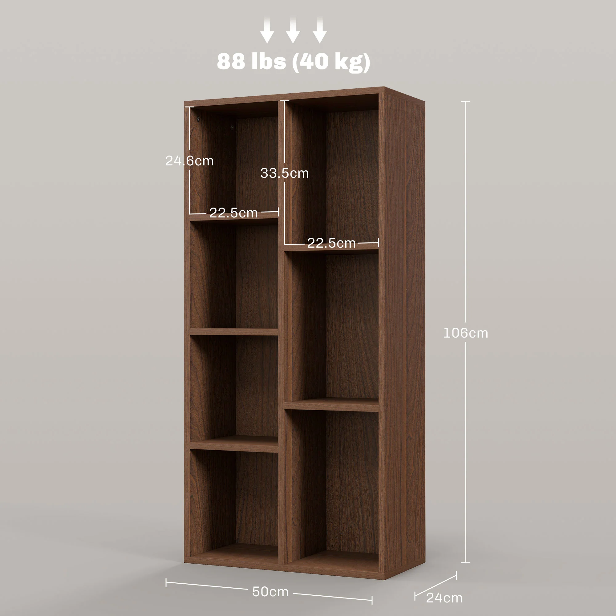 HOMCOM Bookcase Modern Bookshelf Cabinet for Home Office Walnut - Image 3