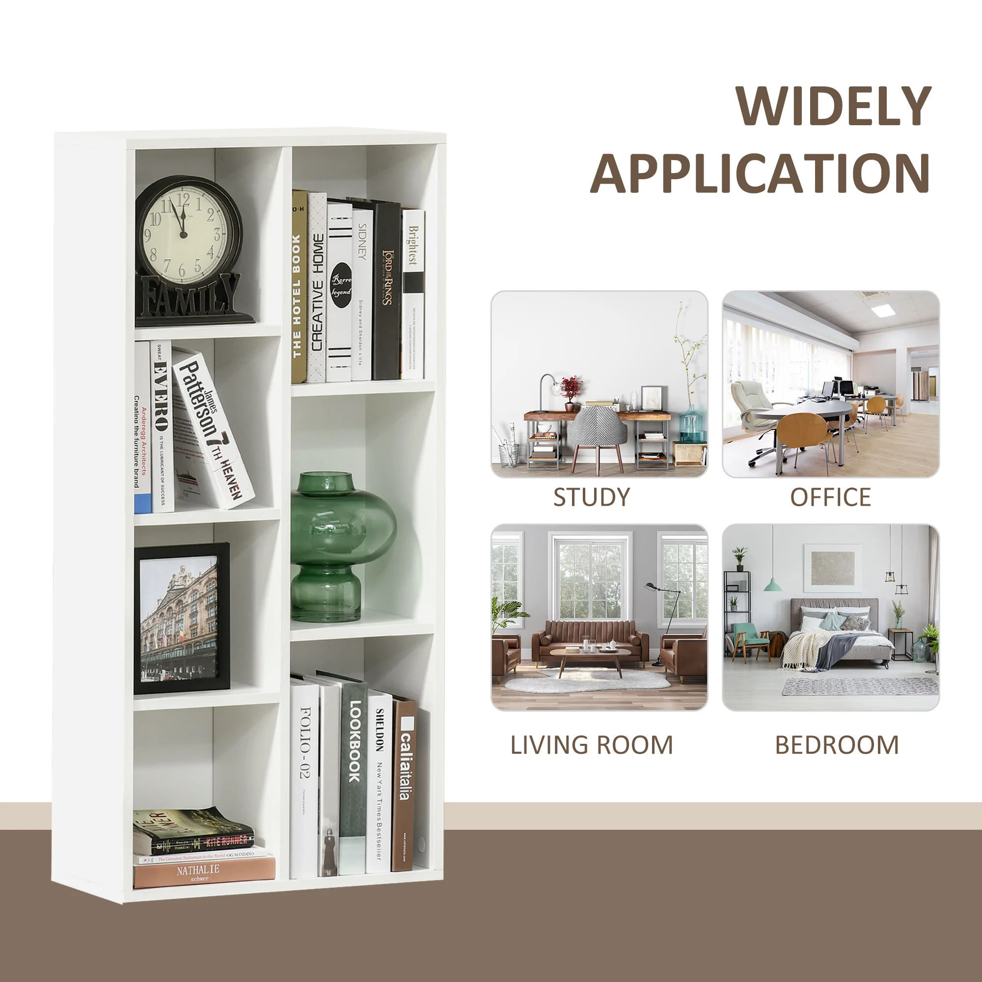 HOMCOM Bookcase Modern Bookshelf Cabinet For Home Office White - Image 3