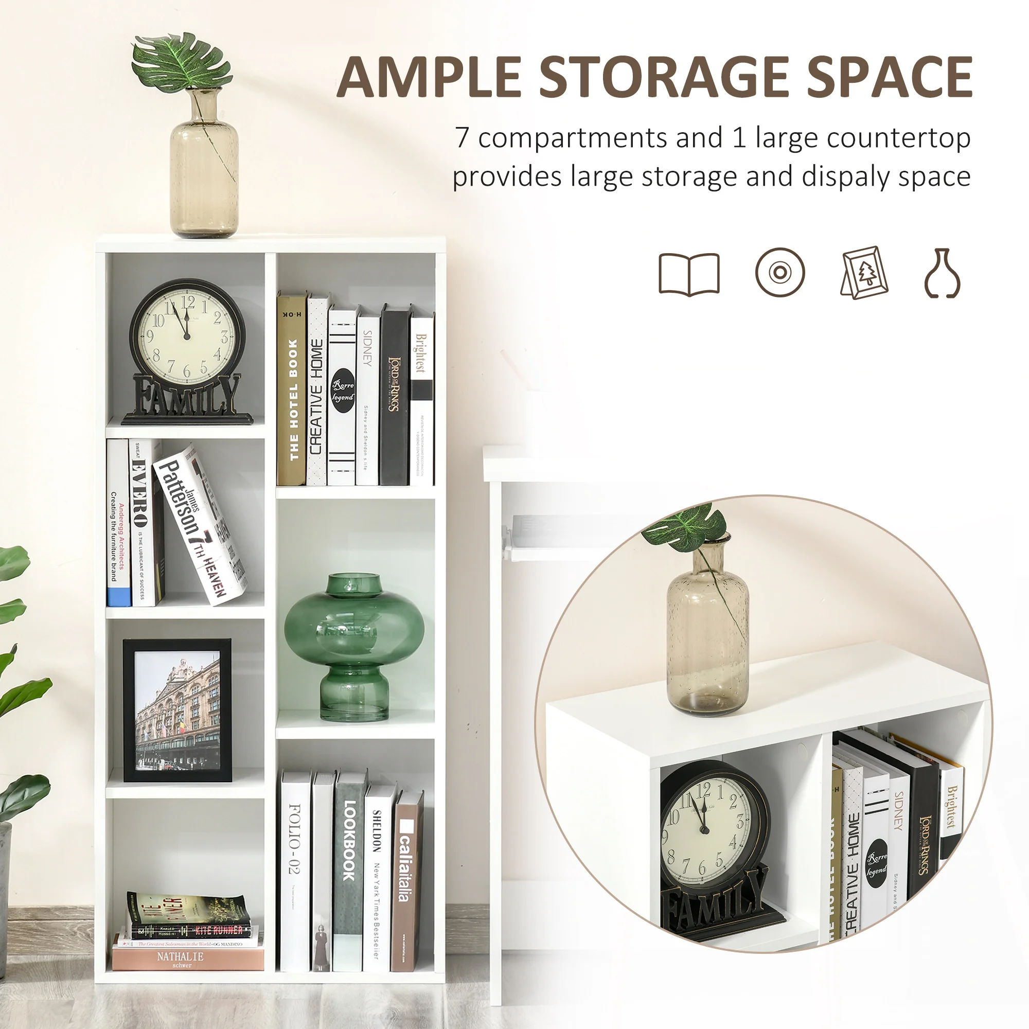 HOMCOM Bookcase Modern Bookshelf Cabinet For Home Office White - Image 4