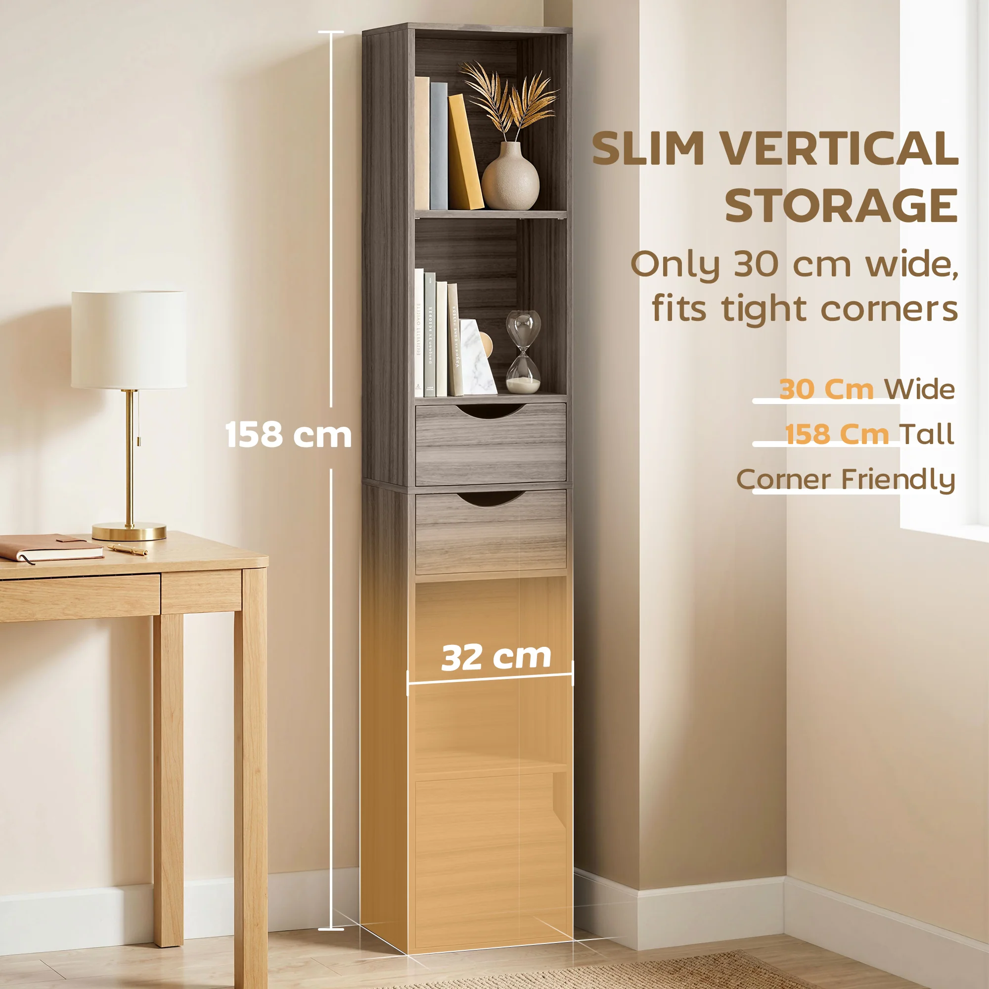 HOMCOM Bookcase with Drawers Adjustable Shelf 158 cm Grey - Image 3