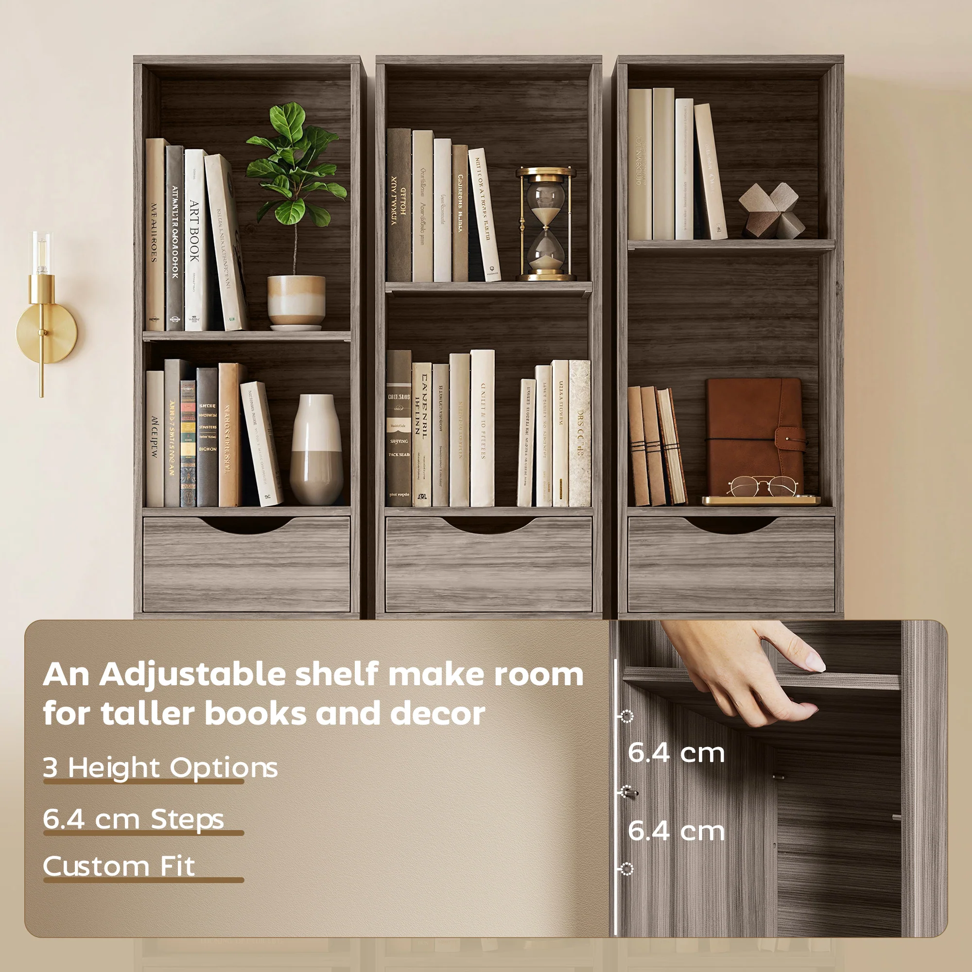HOMCOM Bookcase with Drawers Adjustable Shelf 158 cm Grey - Image 6