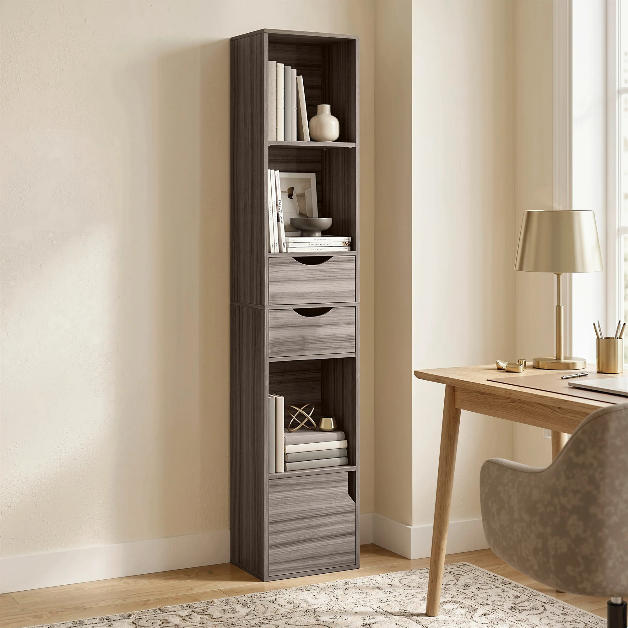 HOMCOM Bookcase with Drawers Adjustable Shelf 158 cm Grey - Image 8