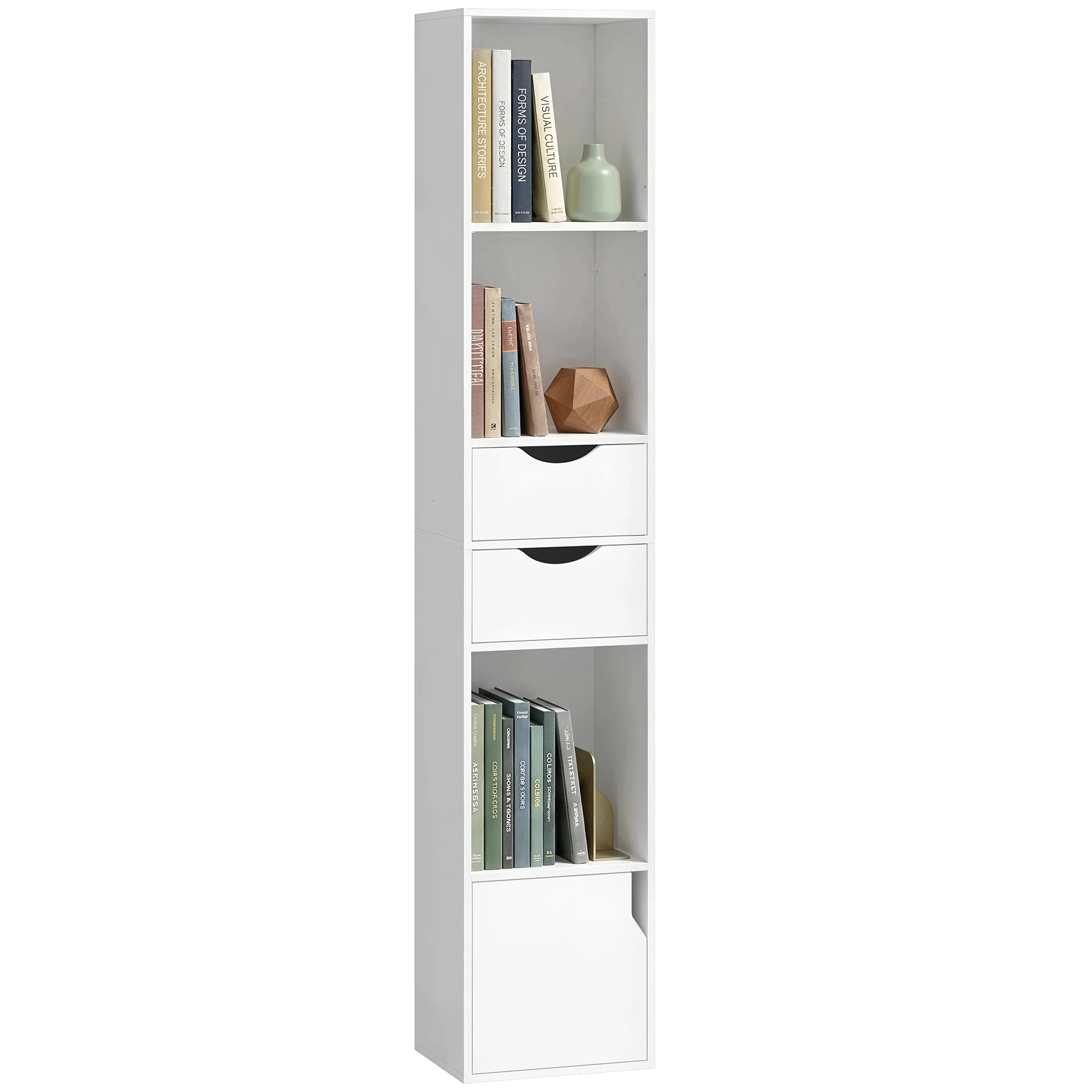 HOMCOM Bookcase With Drawers Adjustable Shelf 158 Cm White