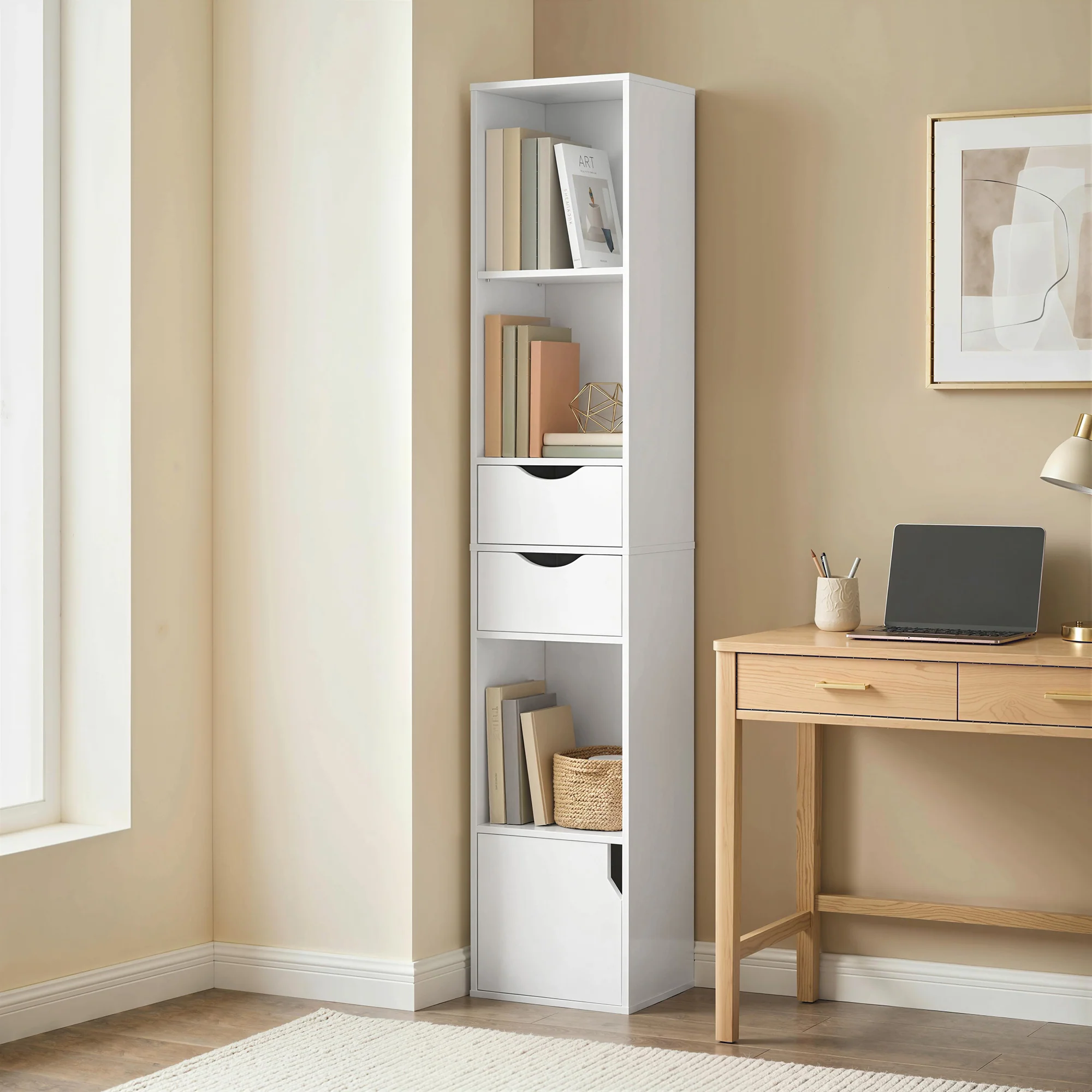 HOMCOM Bookcase With Drawers Adjustable Shelf 158 Cm White - Image 2