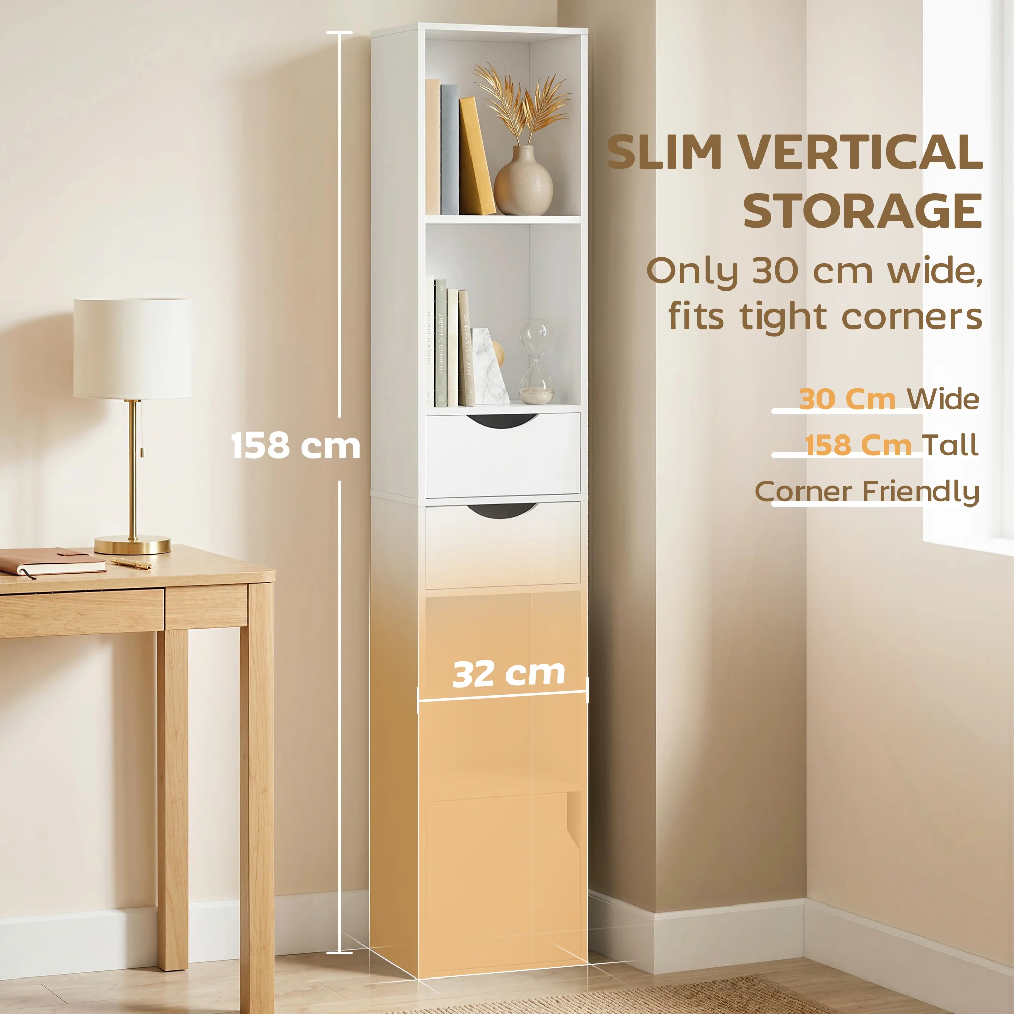 HOMCOM Bookcase With Drawers Adjustable Shelf 158 Cm White - Image 3