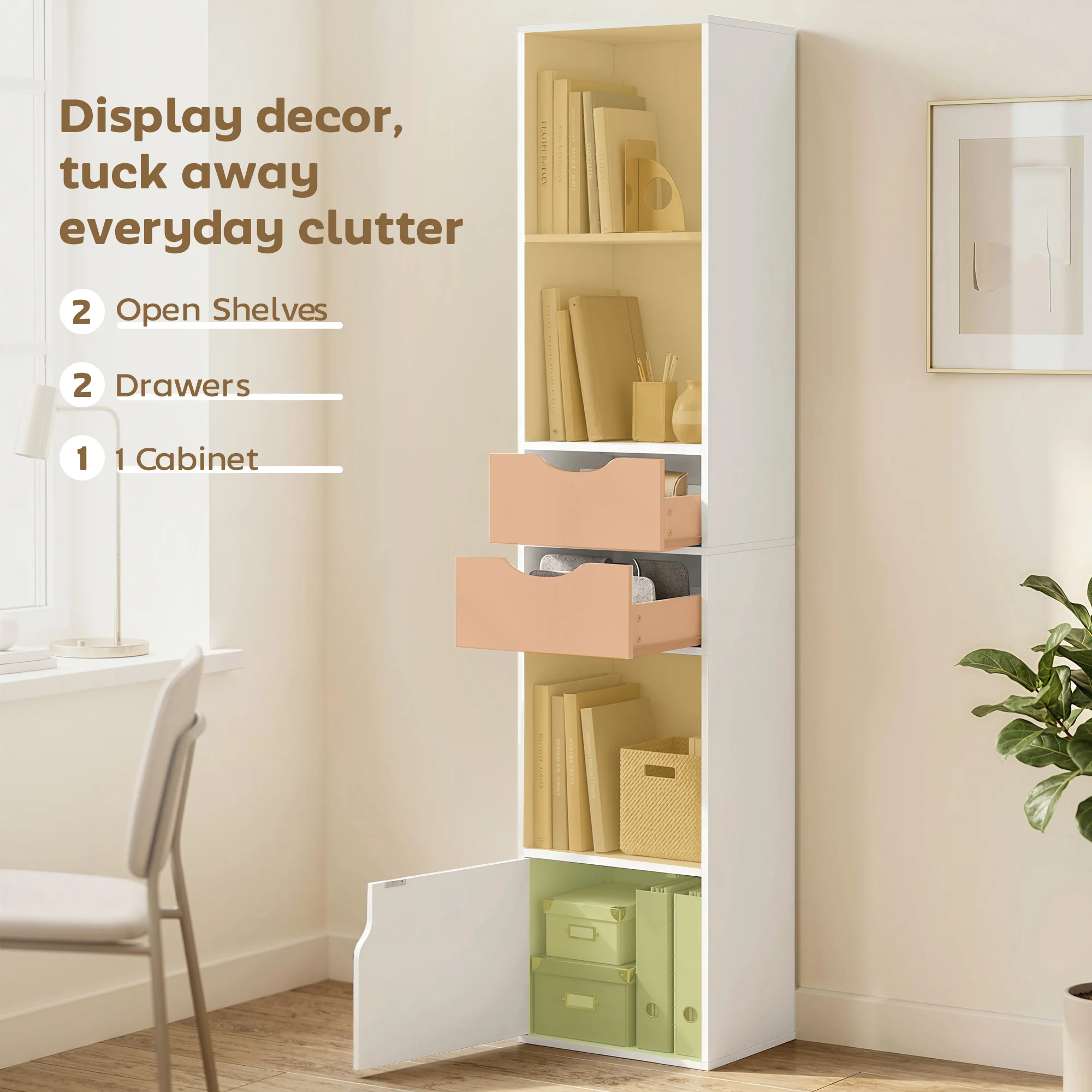 HOMCOM Bookcase With Drawers Adjustable Shelf 158 Cm White - Image 4