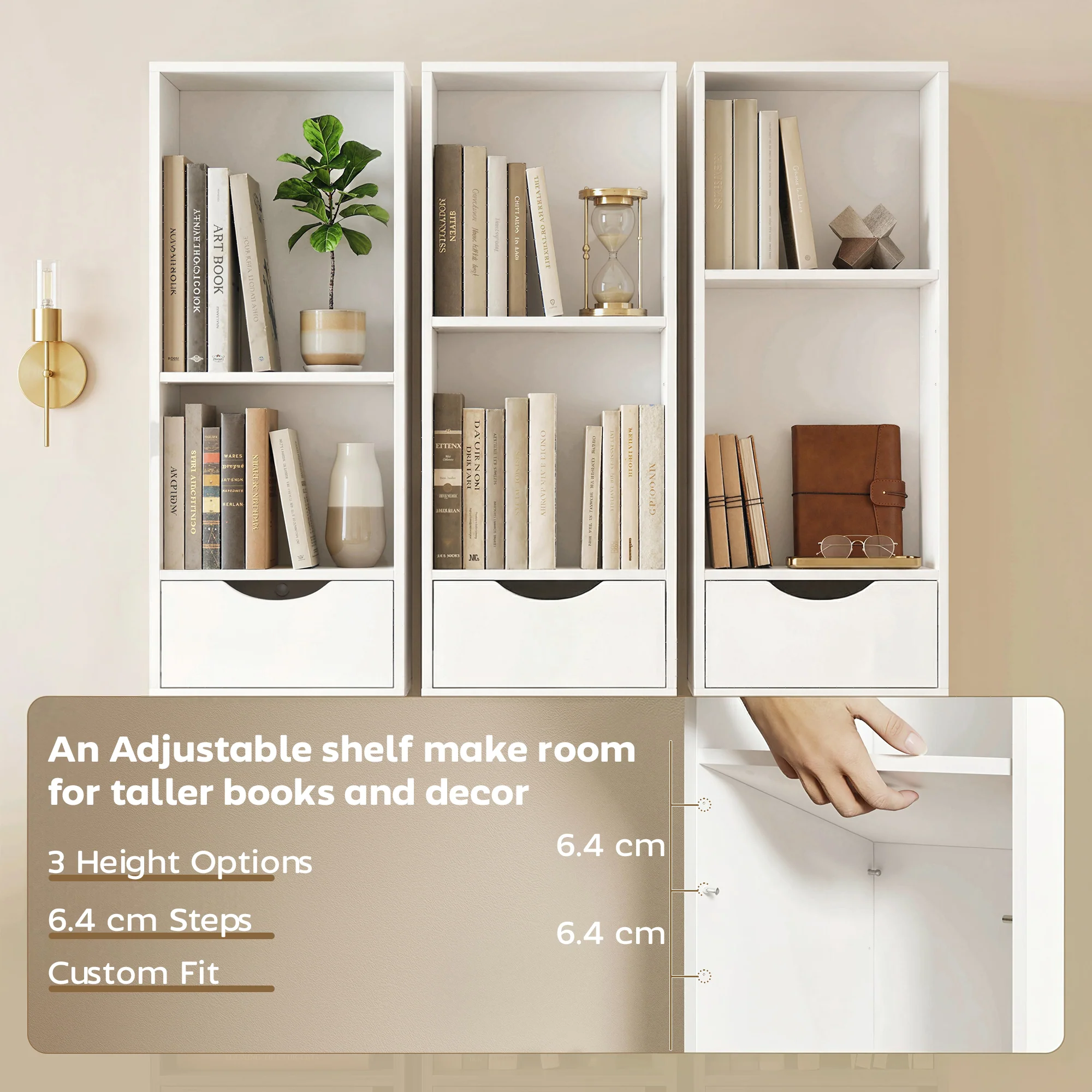 HOMCOM Bookcase With Drawers Adjustable Shelf 158 Cm White - Image 6