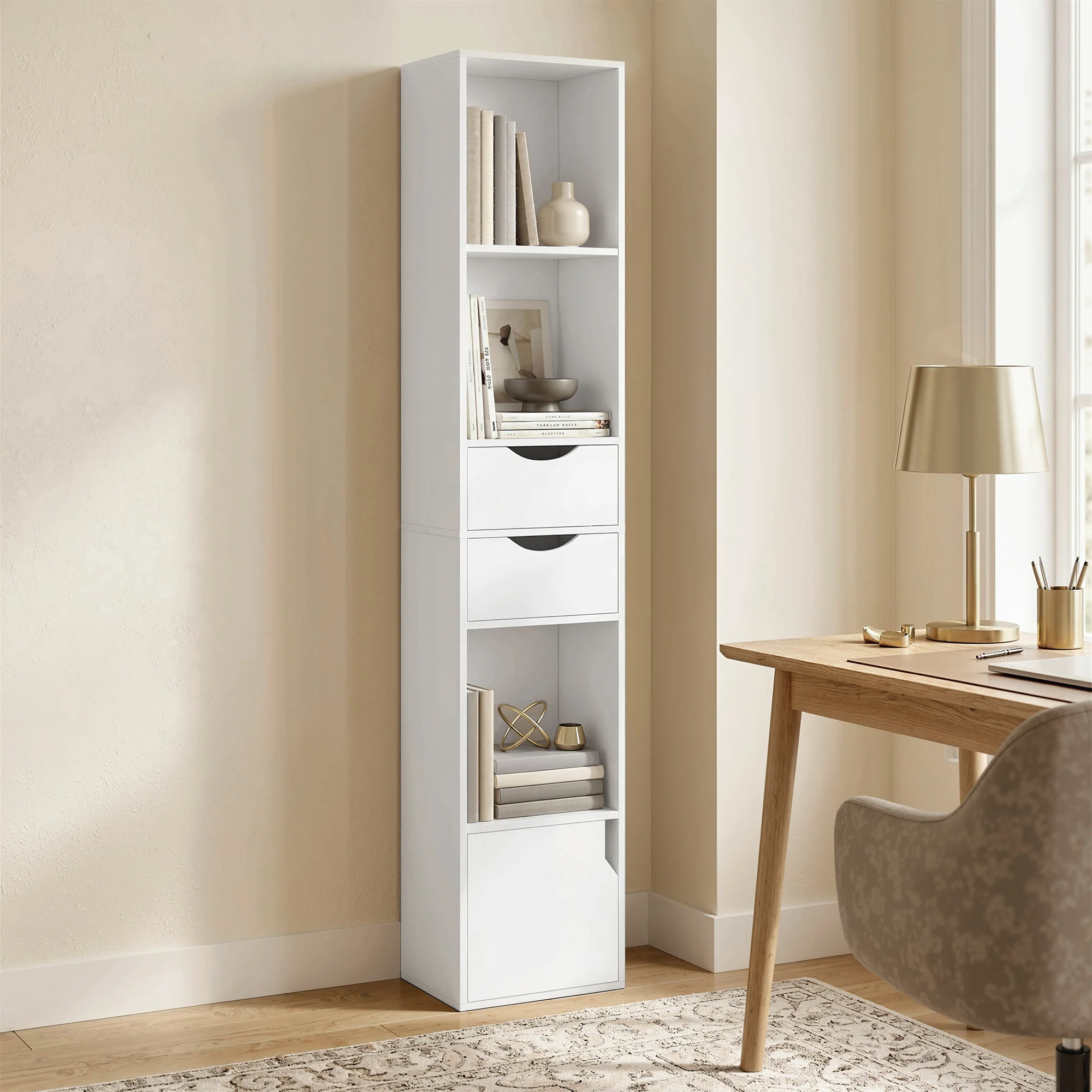 HOMCOM Bookcase With Drawers Adjustable Shelf 158 Cm White - Image 8