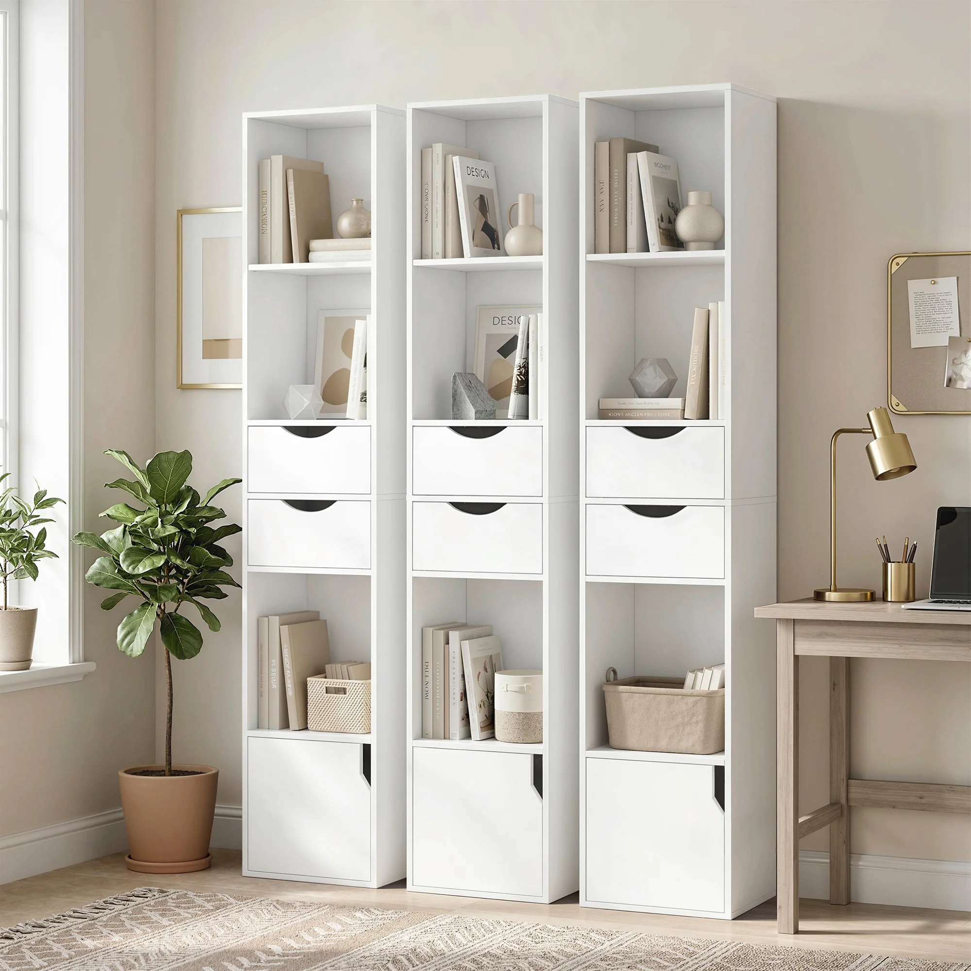 HOMCOM Bookcase With Drawers Adjustable Shelf 158 Cm White - Image 9