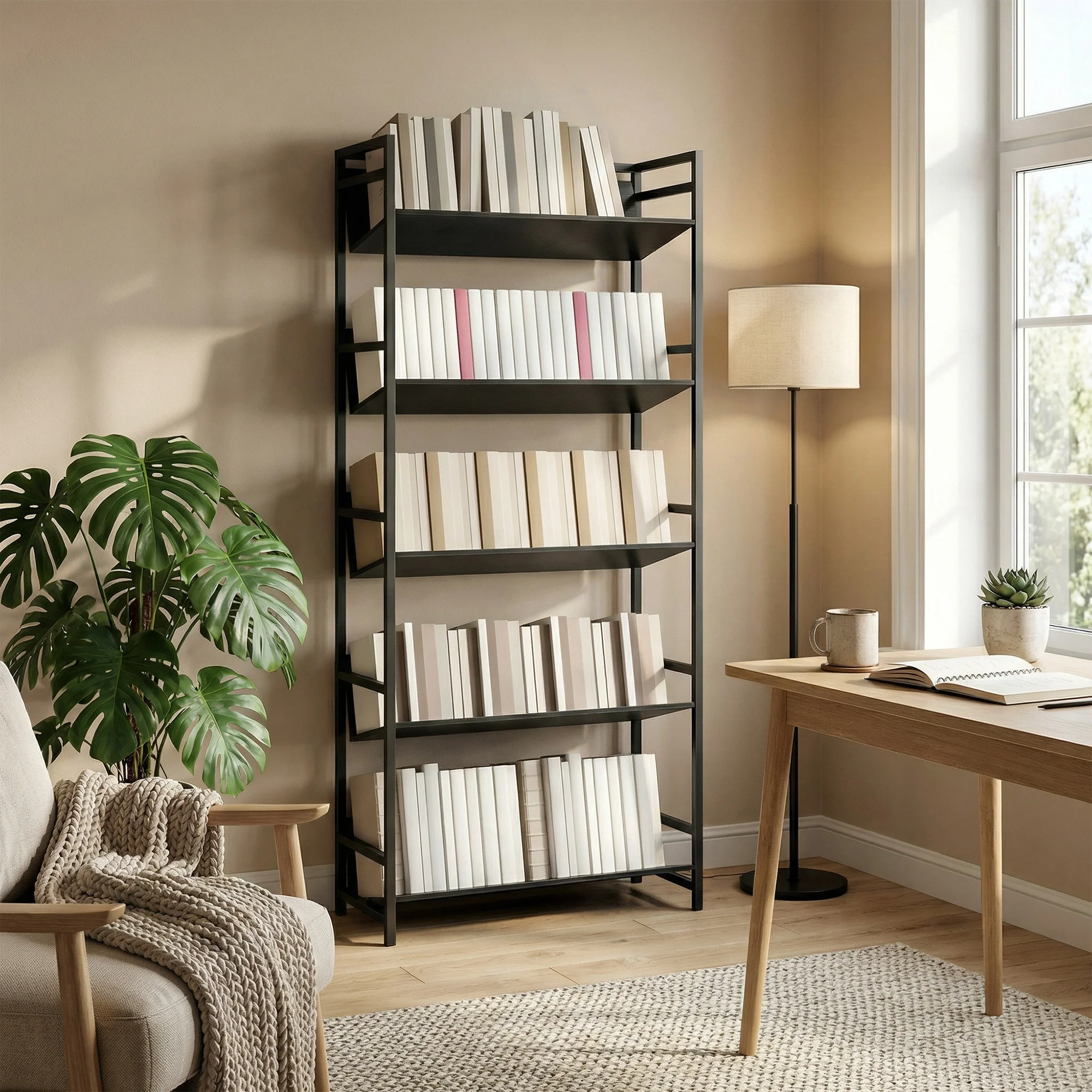 HOMCOM Bookshelf Anti-Slip Design 5-Tier Black - Image 8