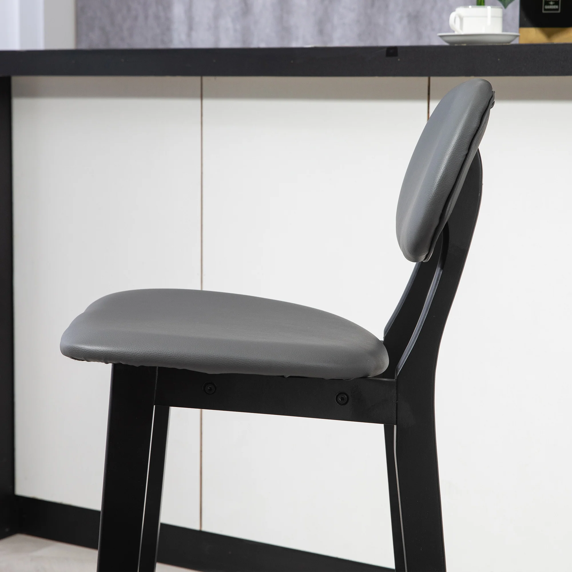HOMCOM Breakfast Bar Stools Set Of 2 With PU Leather Cover, Wood Legs, Dark Grey - Image 8