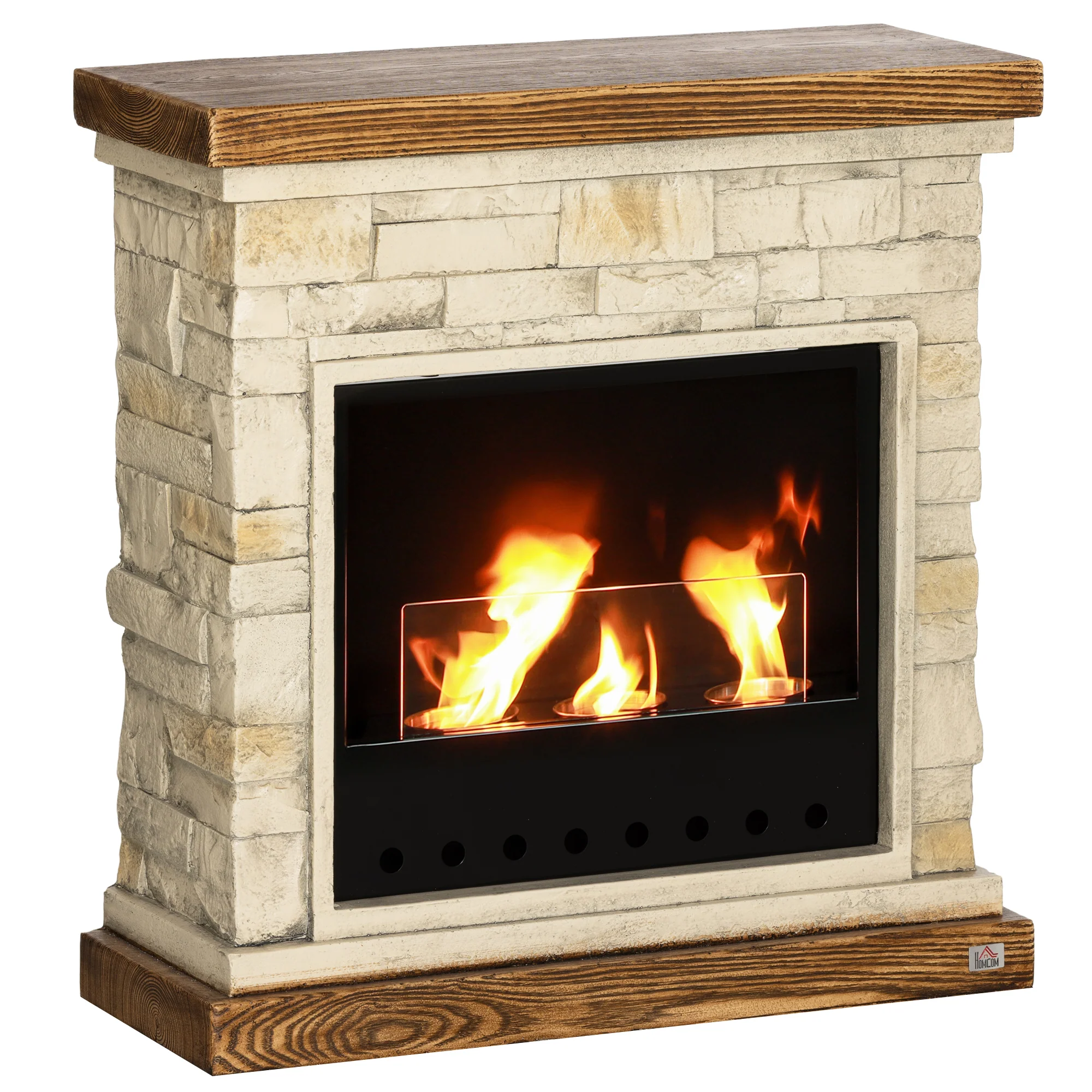 HOMCOM Brown Bioethanol Fire, Ethanol and Gel Fireplace, 3 Hours Burns