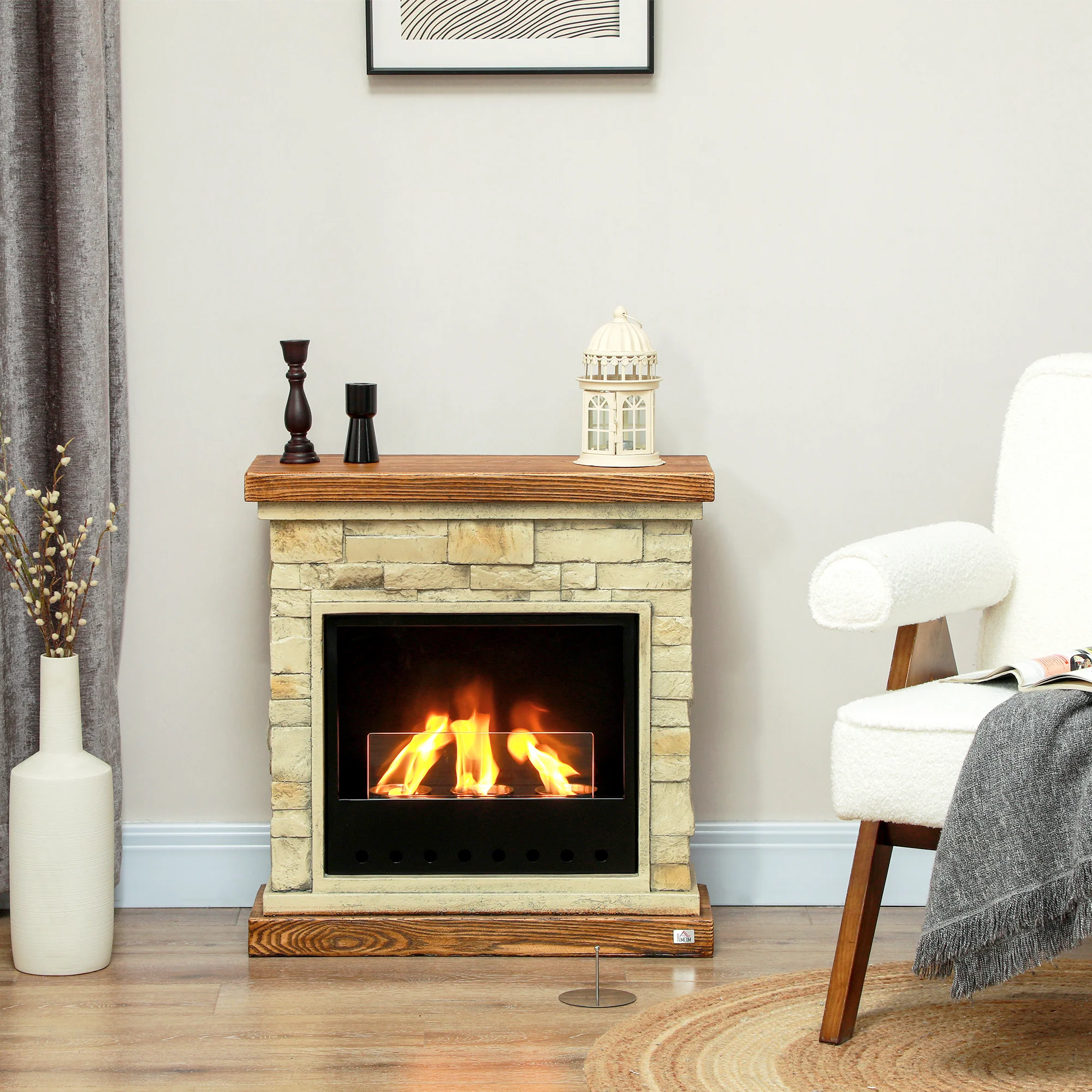HOMCOM Brown Bioethanol Fire, Ethanol and Gel Fireplace, 3 Hours Burns - Image 2