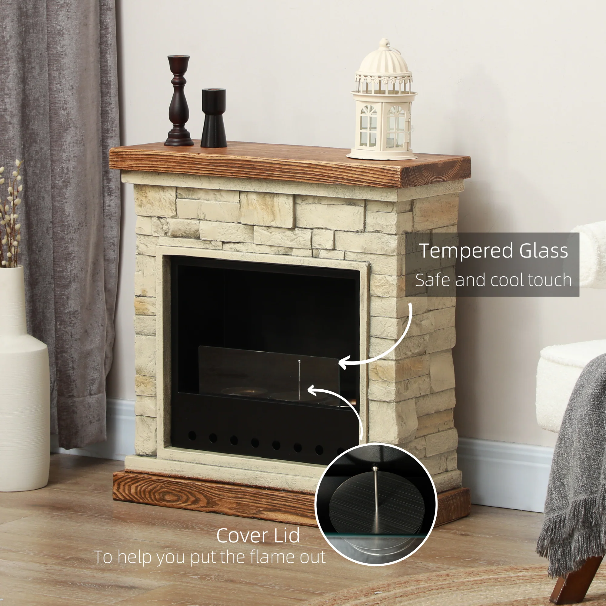 HOMCOM Brown Bioethanol Fire, Ethanol and Gel Fireplace, 3 Hours Burns - Image 6