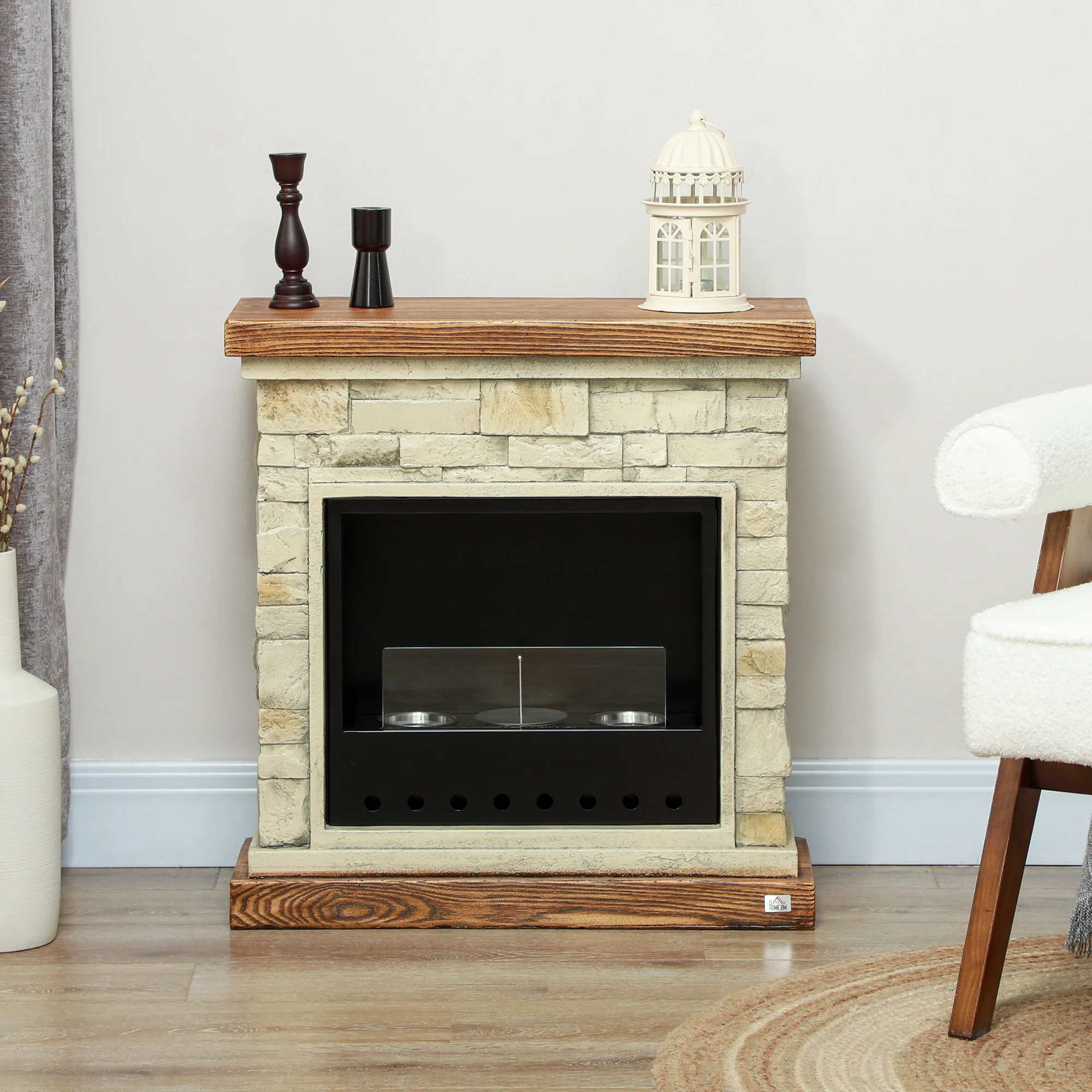 HOMCOM Brown Bioethanol Fire, Ethanol and Gel Fireplace, 3 Hours Burns - Image 7