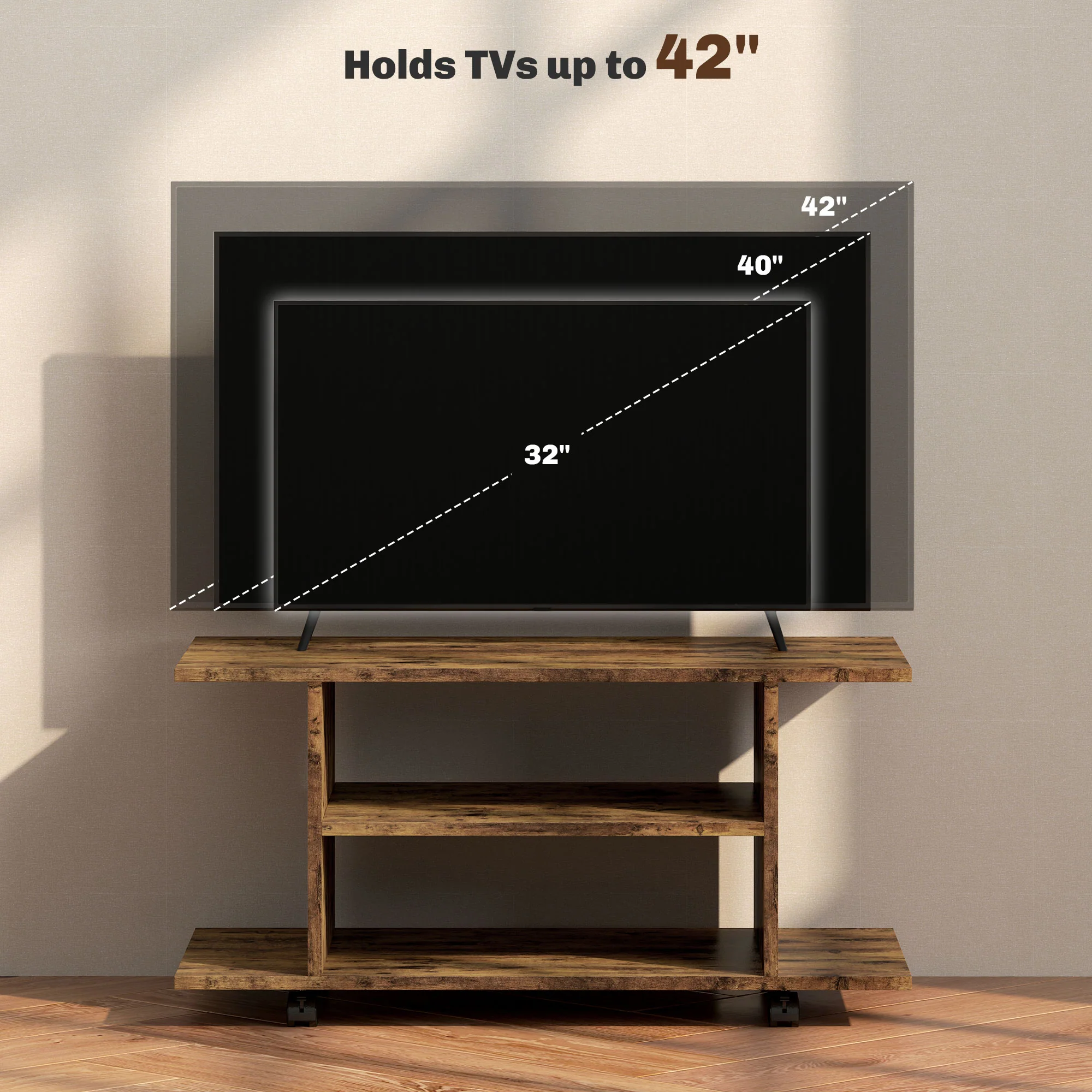 HOMCOM Brown Modern TV Cabinet Stand Storage Shelves Table Mobile Rustic - Image 7