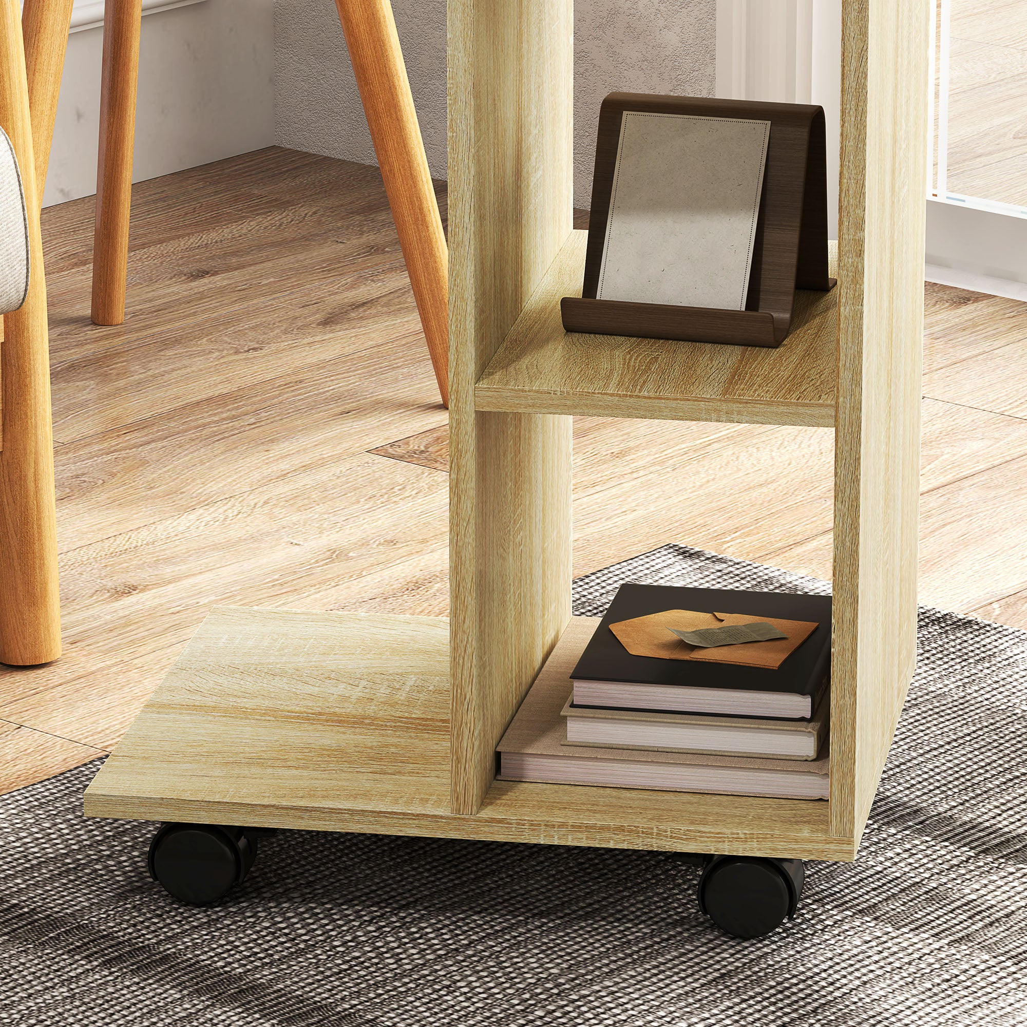 HOMCOM C-Shape End Table Storage Unit W/ 2 Shelves 4 Wheels Home - Image 18