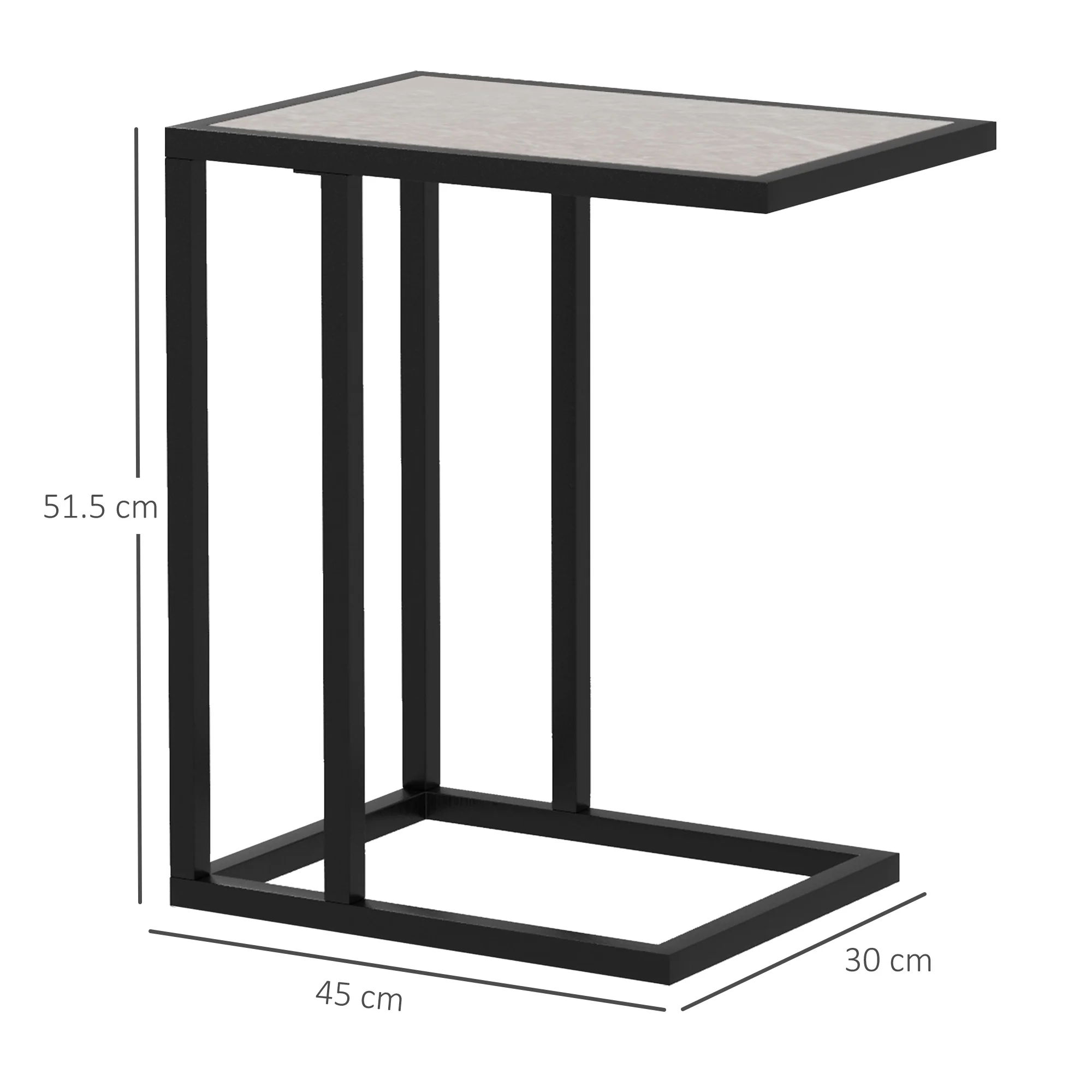 HOMCOM C Shape Side Table W/ Marble-Effect Top, Grey - Image 5