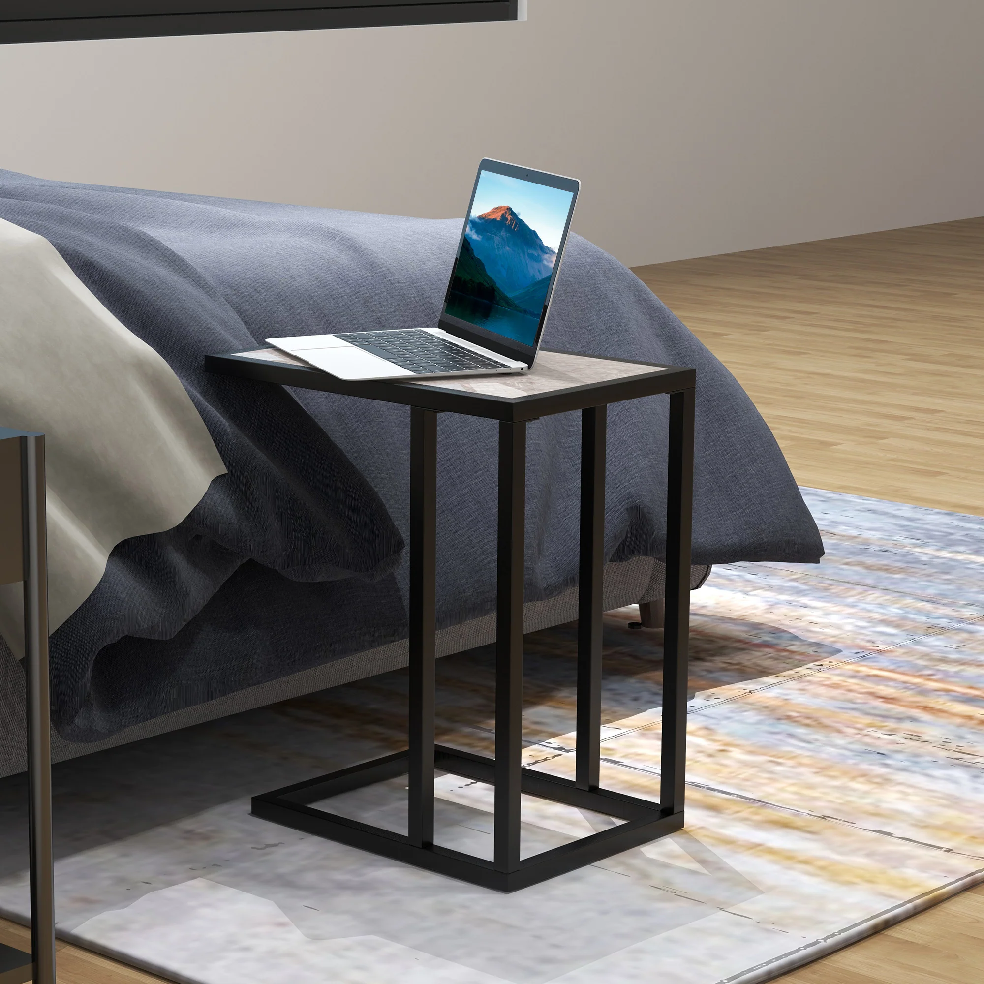 HOMCOM C Shape Side Table W/ Marble-Effect Top, Grey - Image 8