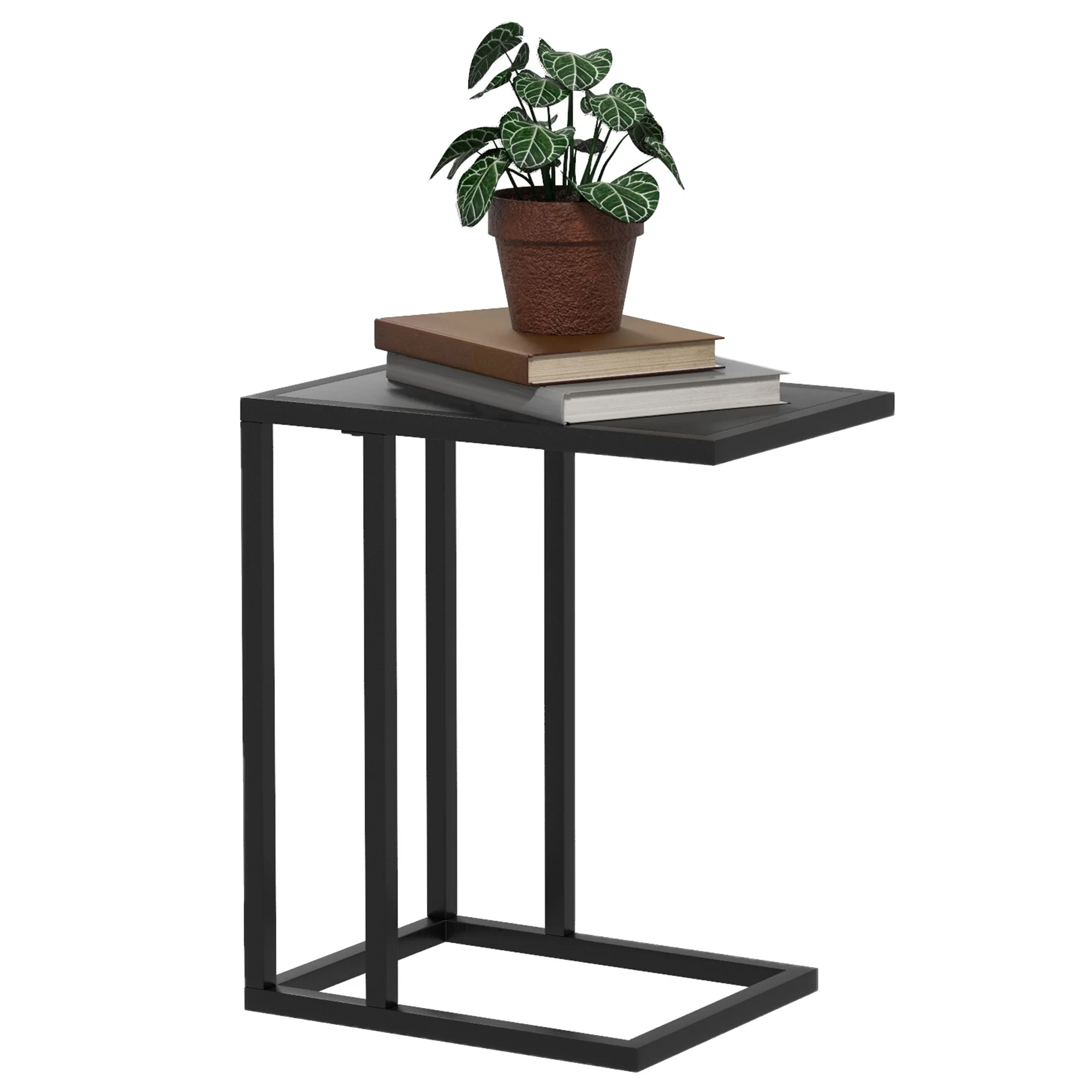 HOMCOM C Shape Side Table W/ Wood-Effect Top, White/Black - Image 10