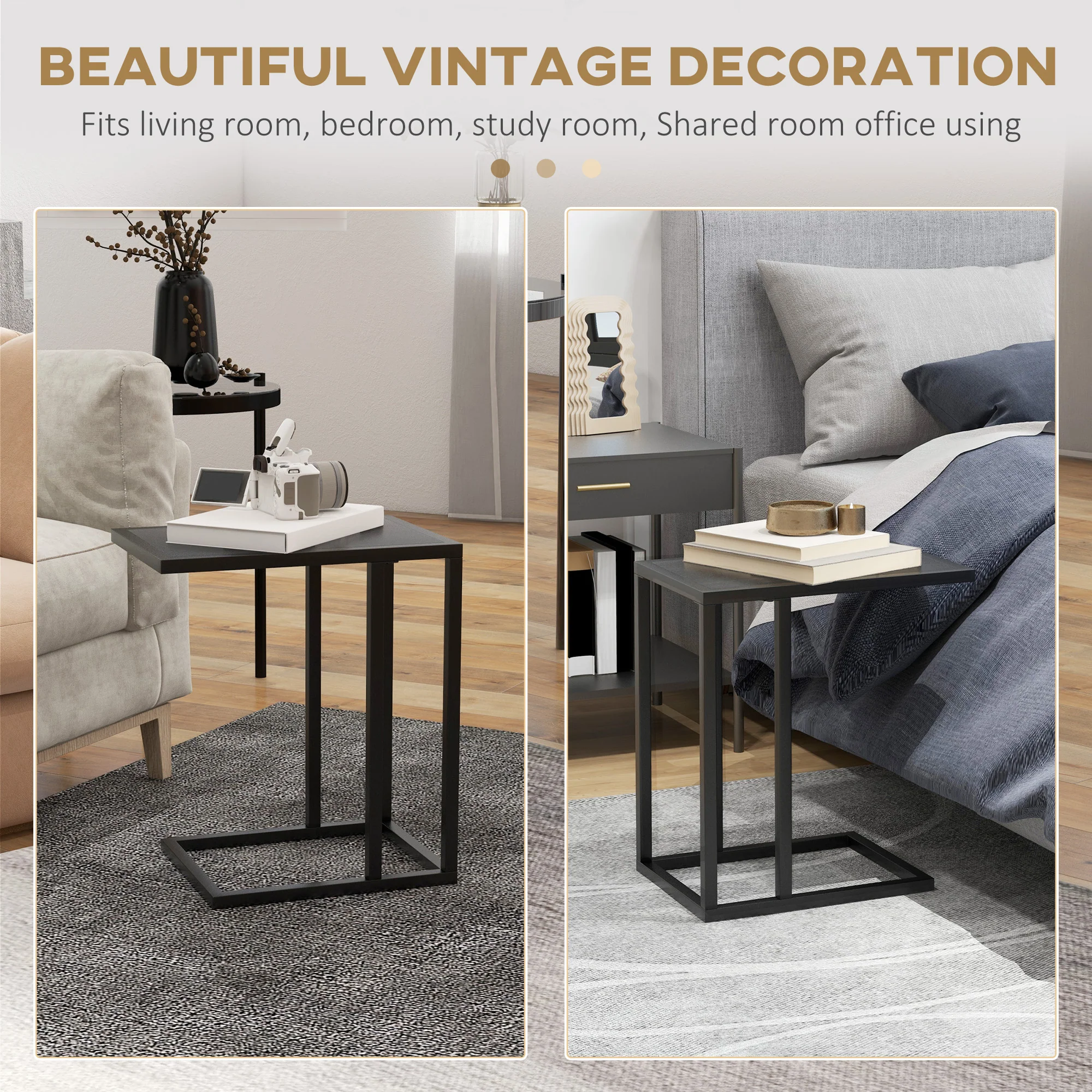HOMCOM C Shape Side Table W/ Wood-Effect Top, White/Black - Image 13