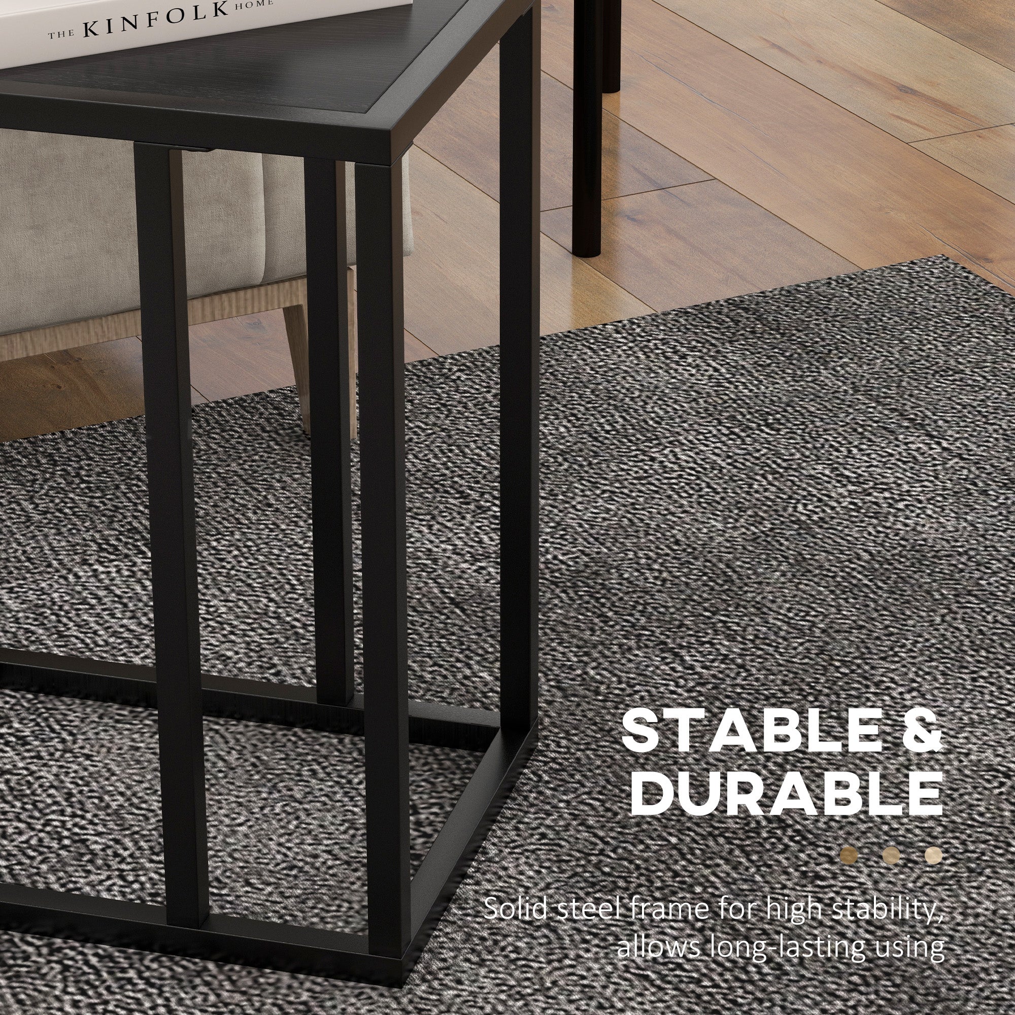 HOMCOM C Shape Side Table W/ Wood-Effect Top, White/Black - Image 14