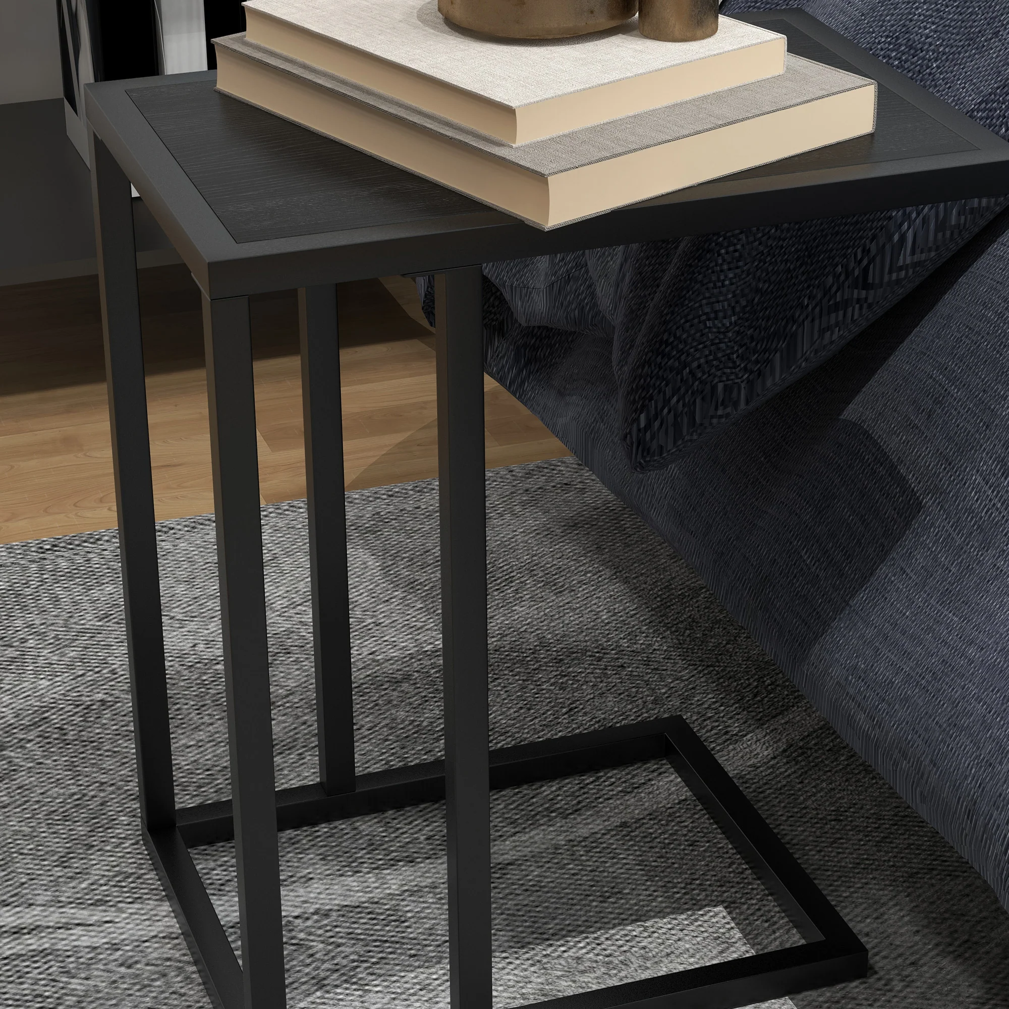 HOMCOM C Shape Side Table W/ Wood-Effect Top, White/Black - Image 17