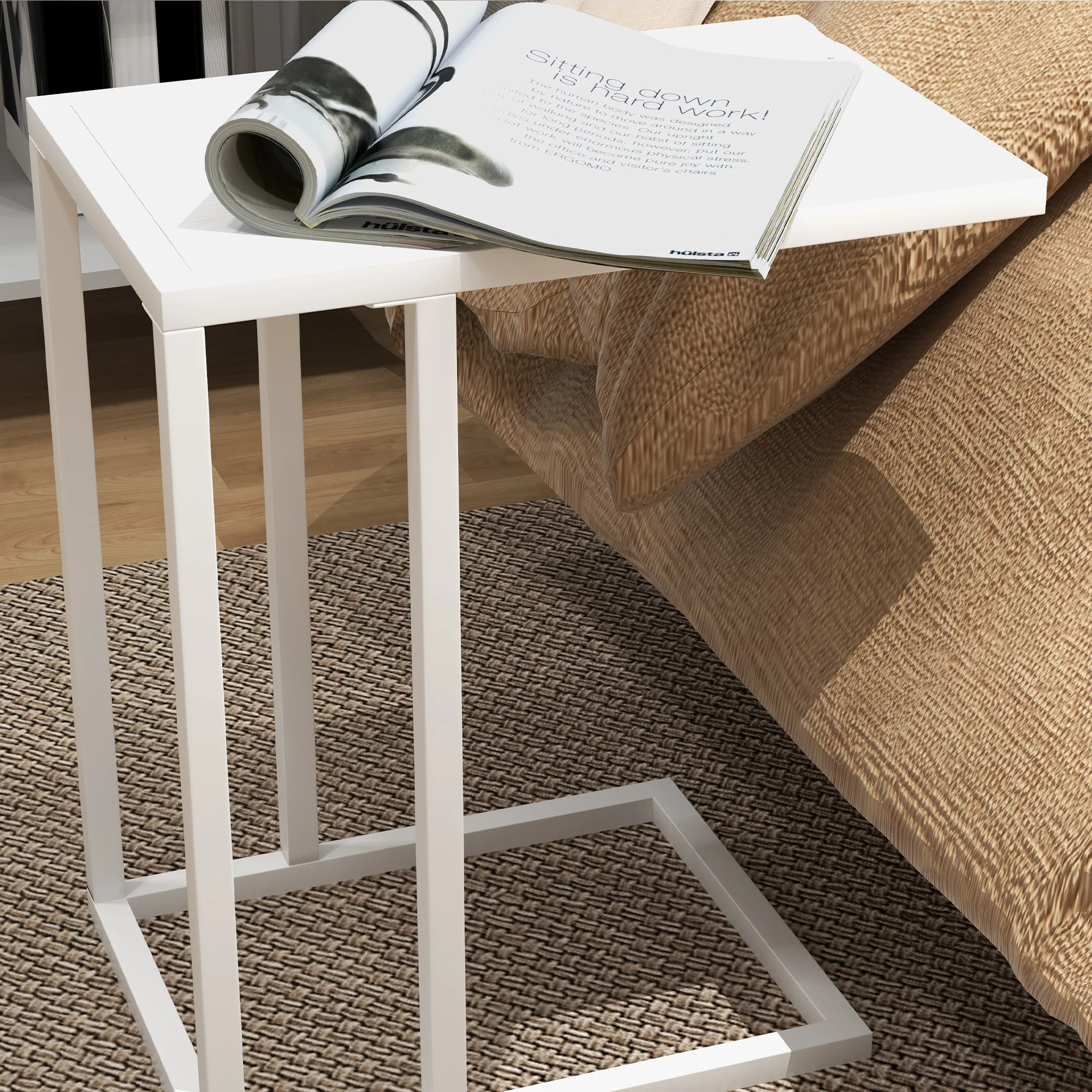 HOMCOM C Shape Side Table W/ Wood-Effect Top, White/Black - Image 9
