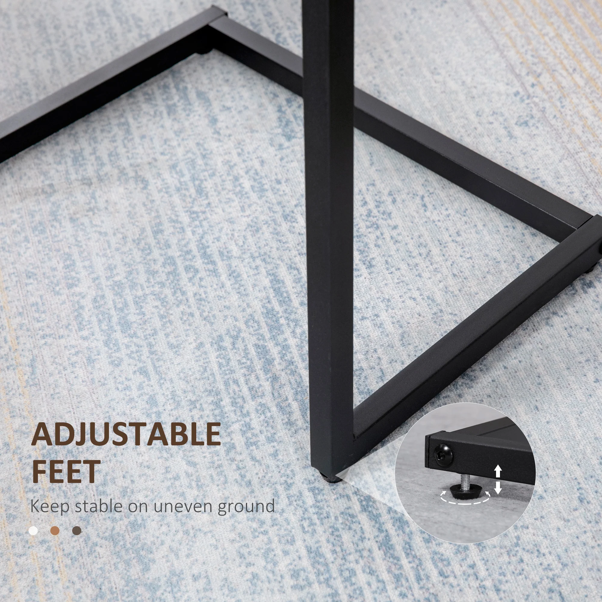 HOMCOM C-Shaped Nesting Tables Set Of 3 With Steel Frame, Rustic Brown - Image 6