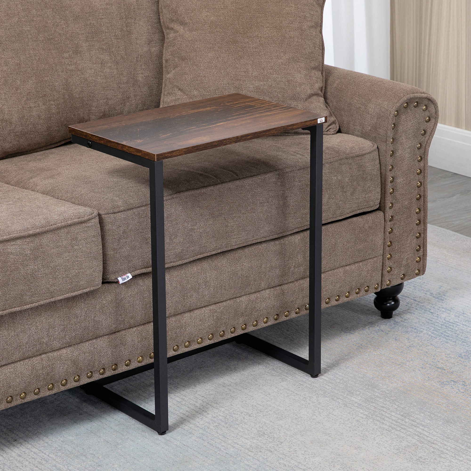 HOMCOM C-Shaped Nesting Tables Set Of 3 With Steel Frame, Rustic Brown - Image 8