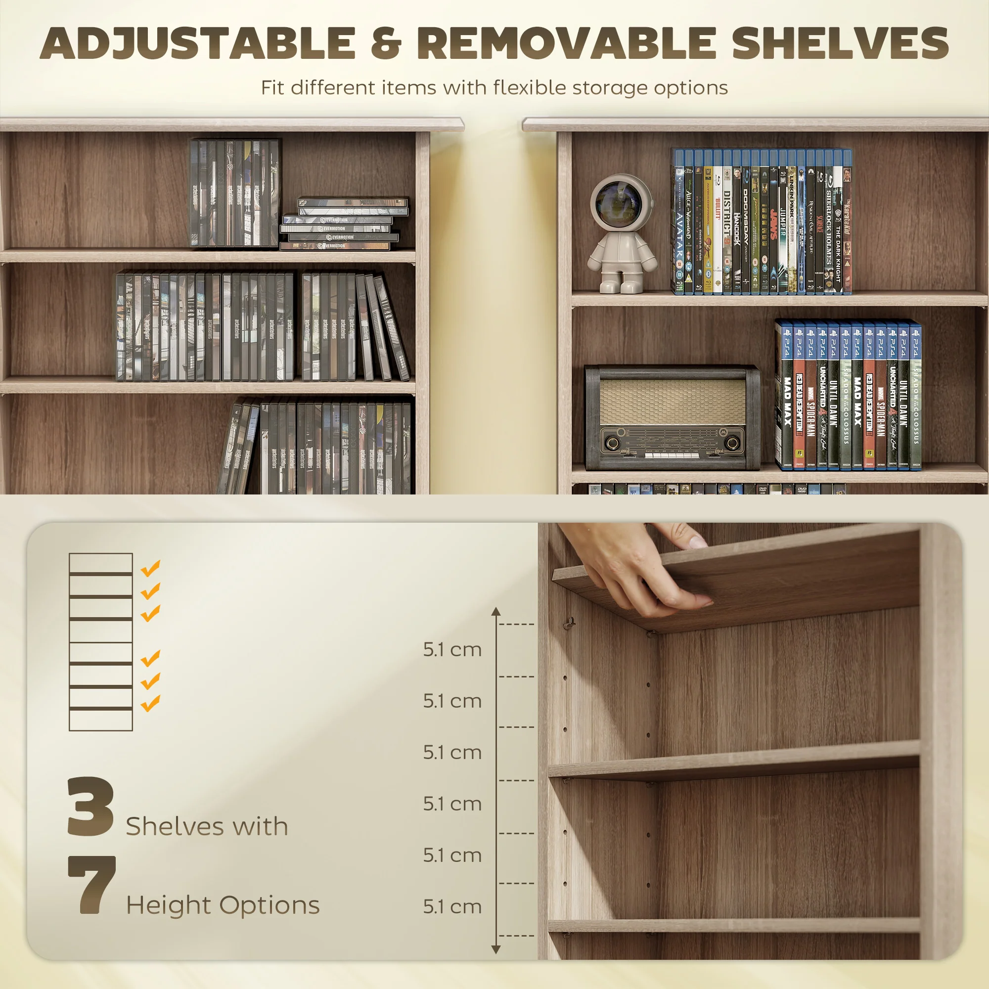 HOMCOM CD Storage Unit DVD Tower Blu-ray Storage Shelf for Living Room - Image 4