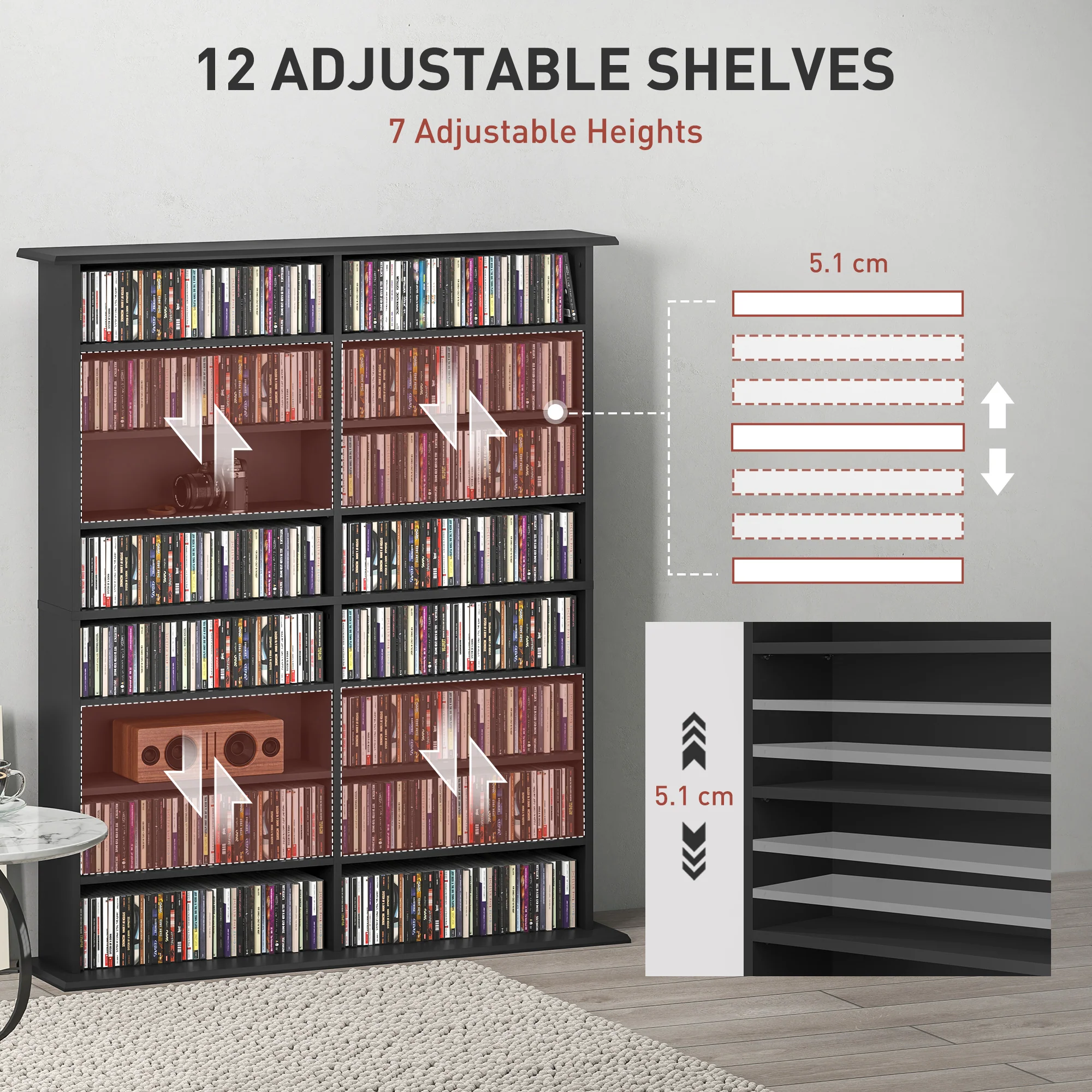 HOMCOM CD Storage Unit DVD Tower Blu-ray Storage Shelf For Office - Image 4
