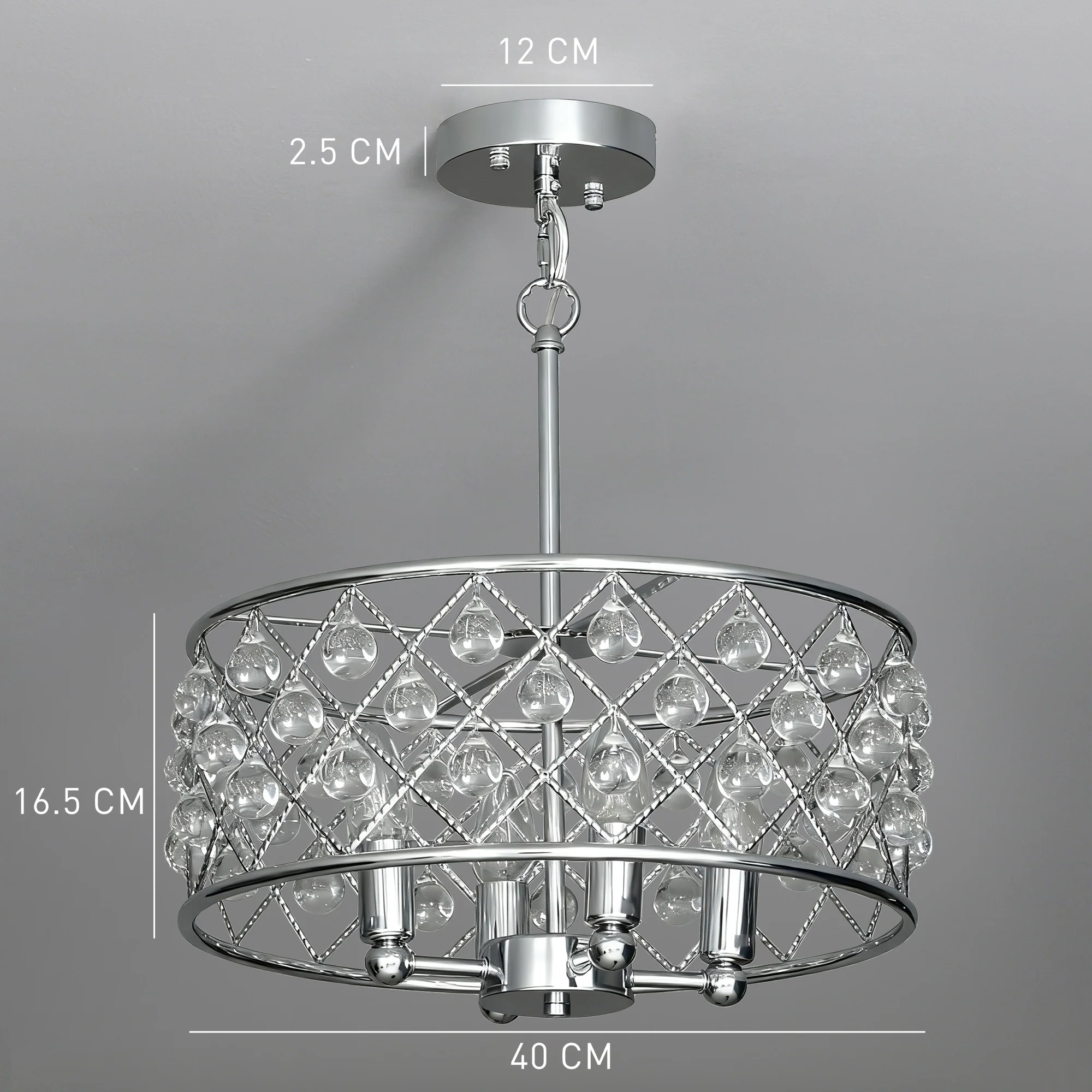 HOMCOM Ceiling Light With Adjustable Height, Modern Crystal Chandelier - Image 5