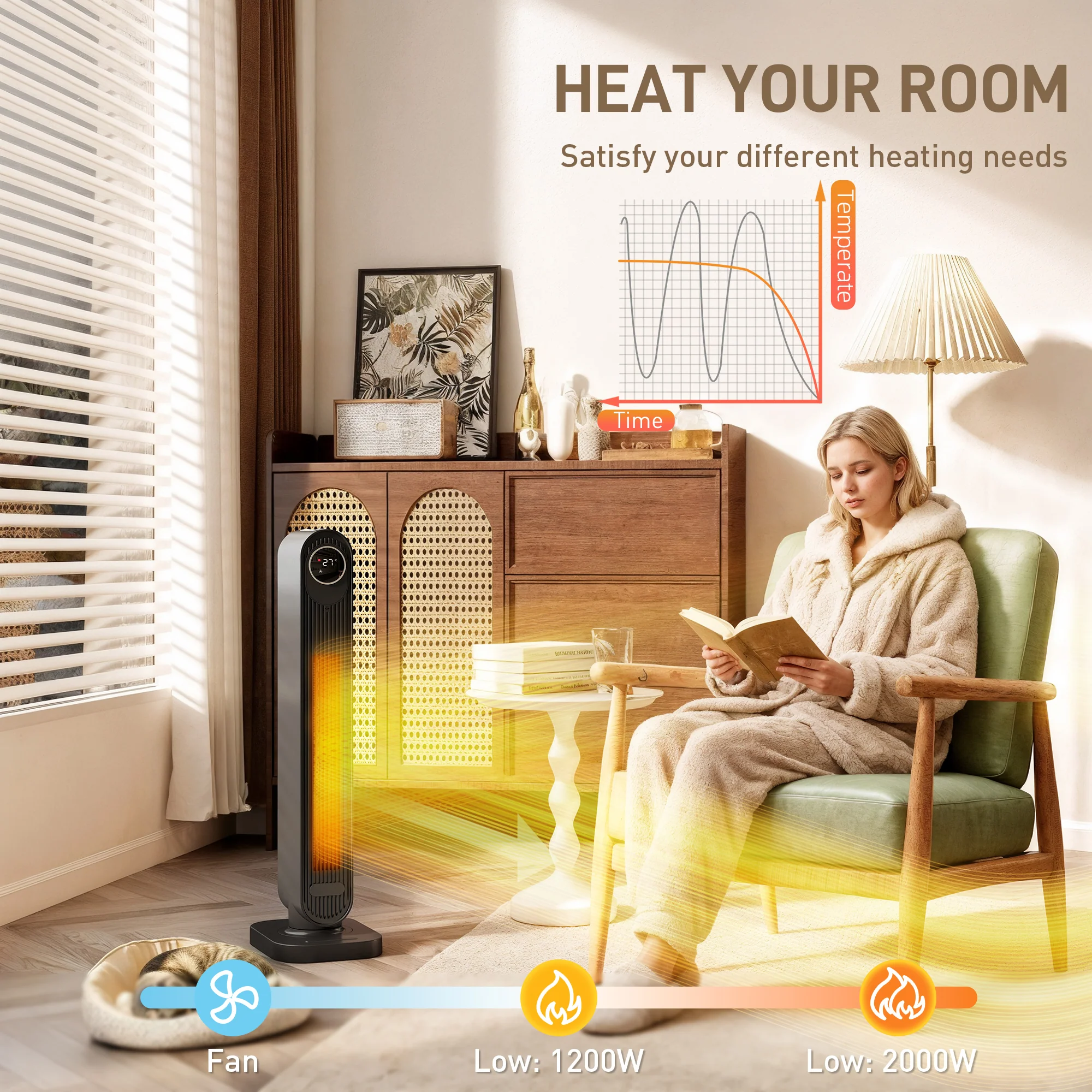 HOMCOM Ceramic Electric Heater, 2000W Fan Space Heater, Black - Image 4