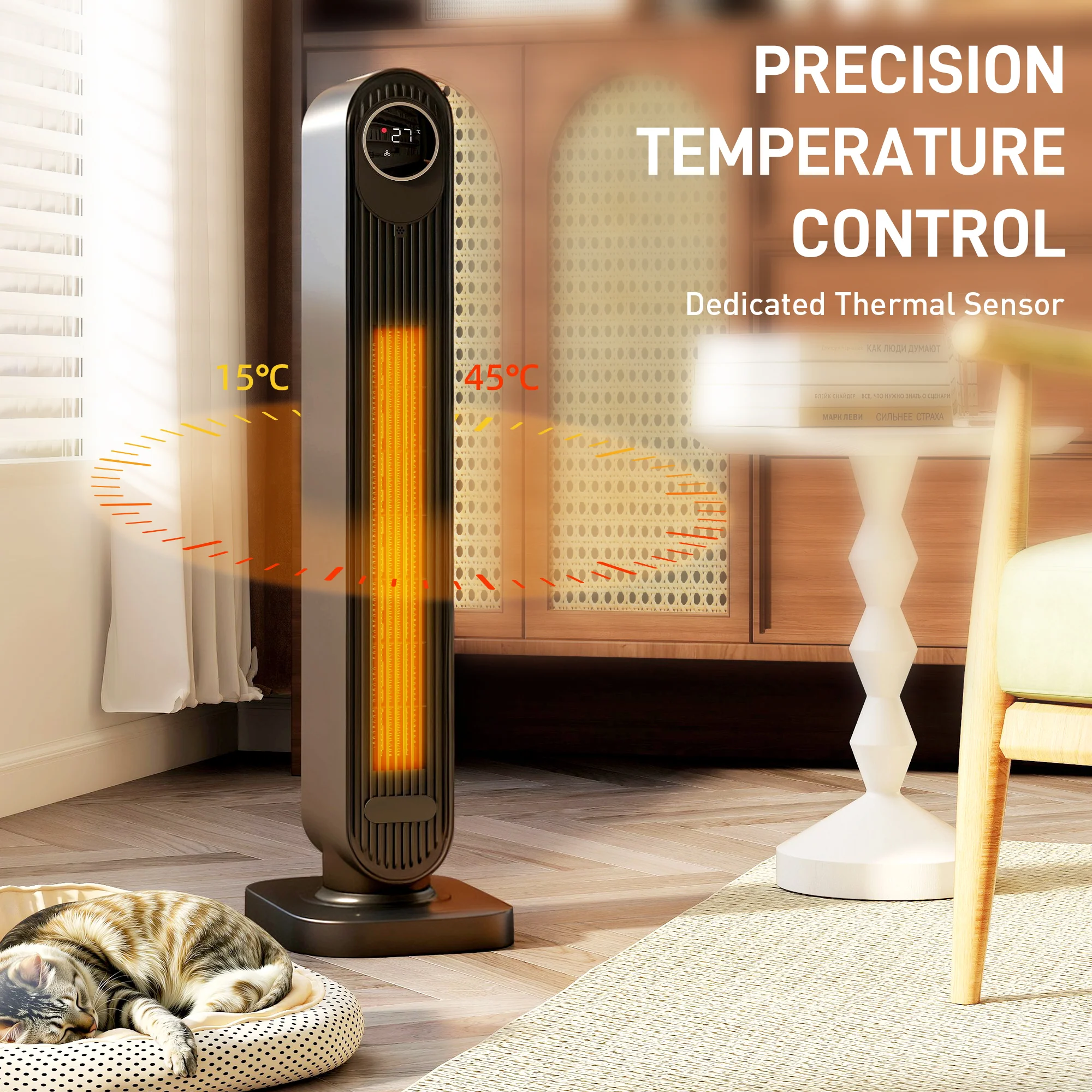 HOMCOM Ceramic Electric Heater, 2000W Fan Space Heater, Black - Image 7