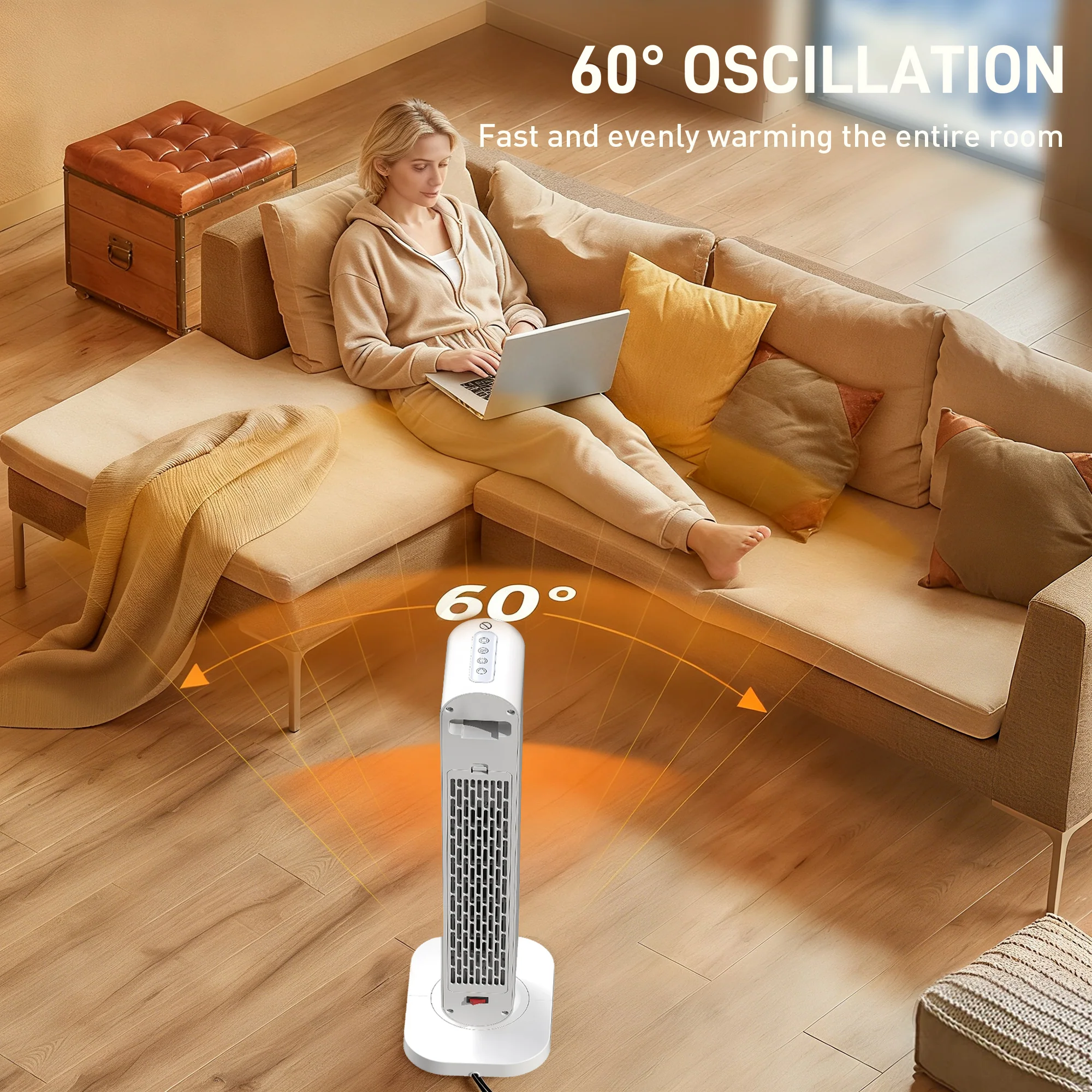 HOMCOM Ceramic Electric Heater, 2000W Fan Space Heater, White - Image 6