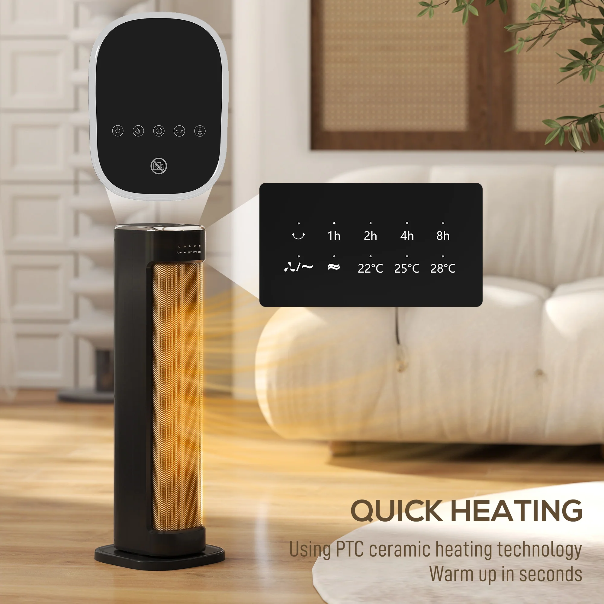 HOMCOM Ceramic Electric Heater, 2000W Space Heater With Timer, Black - Image 3
