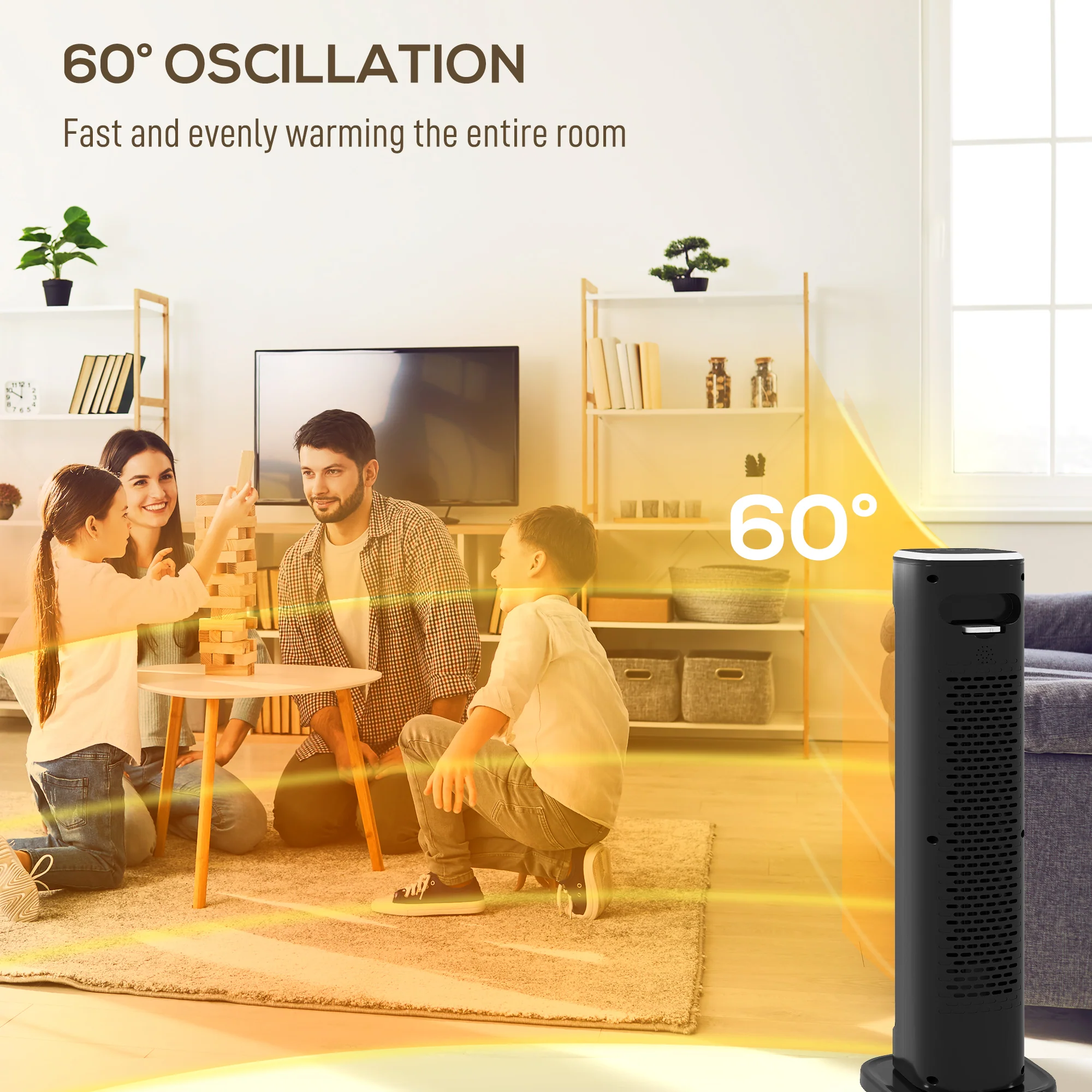 HOMCOM Ceramic Electric Heater, 2000W Space Heater With Timer, Black - Image 6