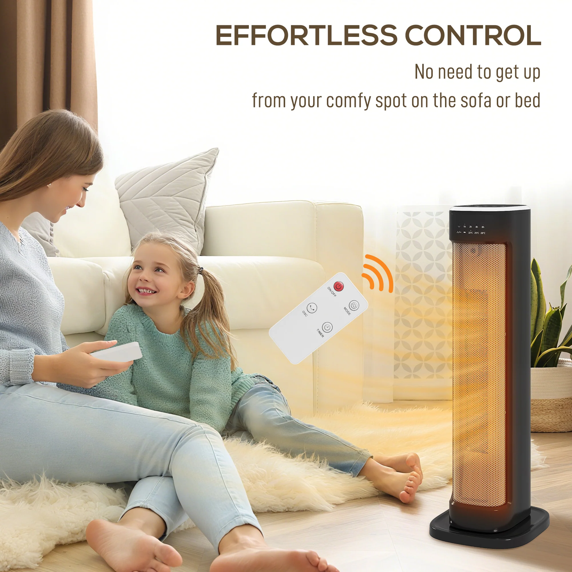 HOMCOM Ceramic Electric Heater, 2000W Space Heater With Timer, Black - Image 8