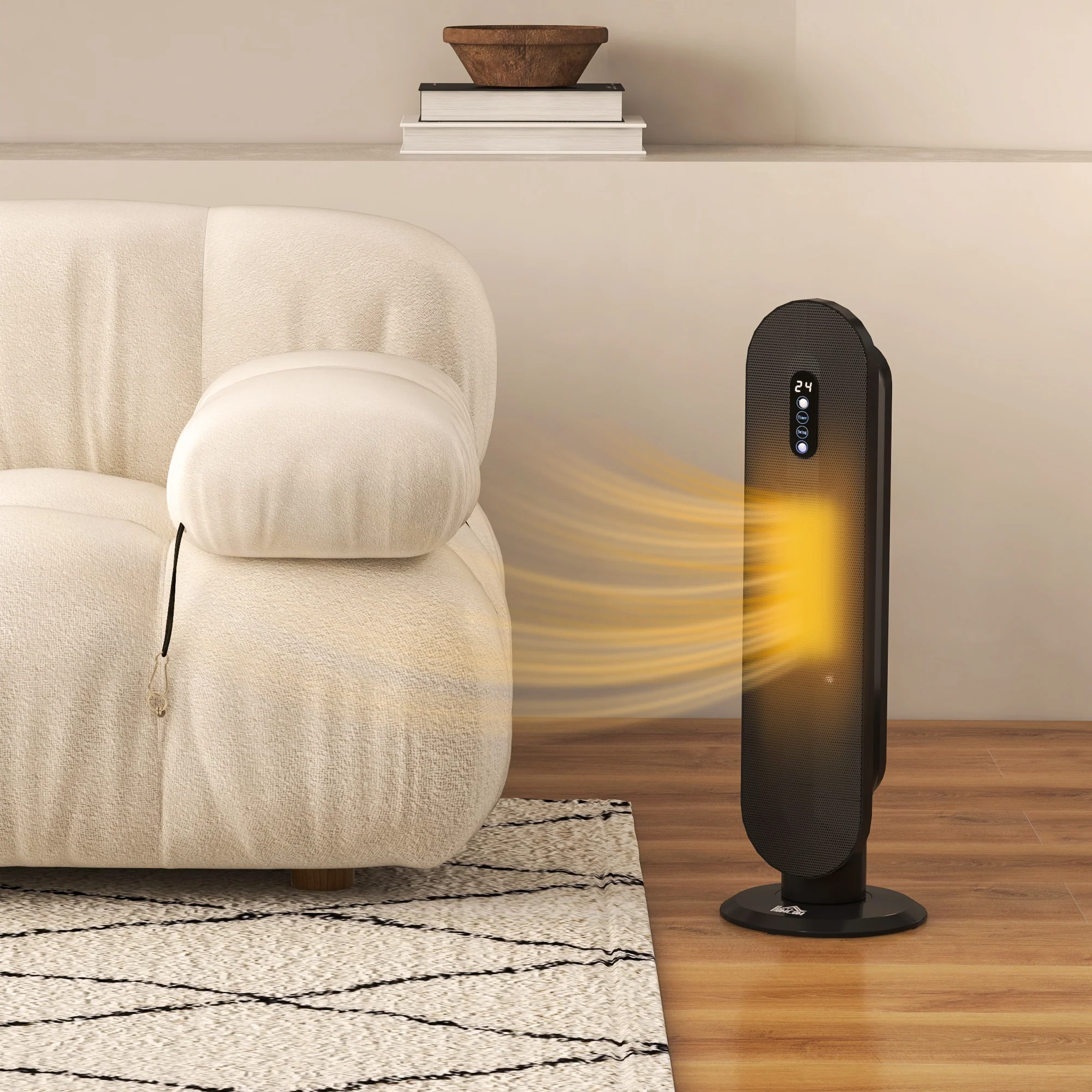 HOMCOM Ceramic Space Heater Tower Heater W/ 45° Oscillation, Black - Image 2